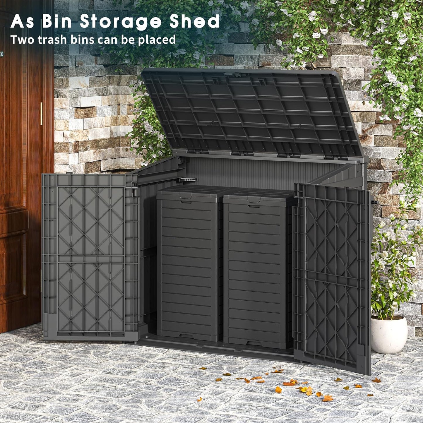 Outdoor Storage Shed 36 Cu. Ft. Resin Garden Horizontal Storage Large Capacity Weather Resistant Storage Box, Lockable Resin Waterproof Shed for Garbage Cans, Garden Tools