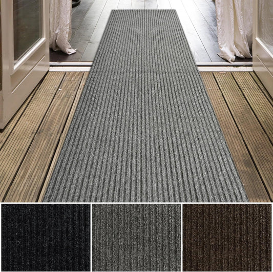 iCustomRug Spartan Weather Warrior Indoor/Outdoor Utility Ribbed Carpet Runner with Non-Slip Thermoplastic Rubber Backing, 3ft X 14ft in Grey