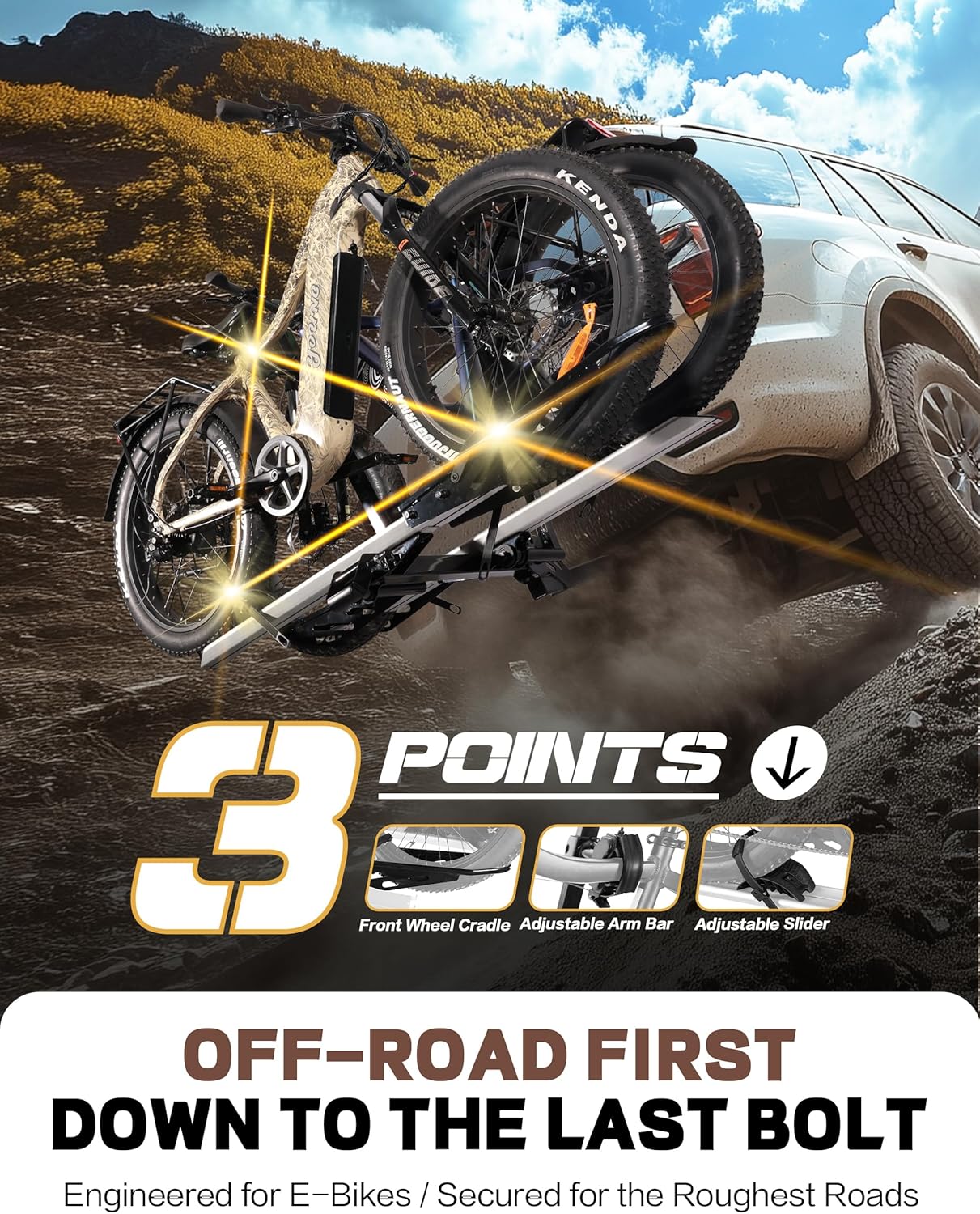 200 LBS. Hitch Mount Ebike Rack for Fat Tire Electric Bikes, Mountain Bicycles, fits Cars, SUVs, RVs, Trucks, Trailers with 2 Inch Receiver