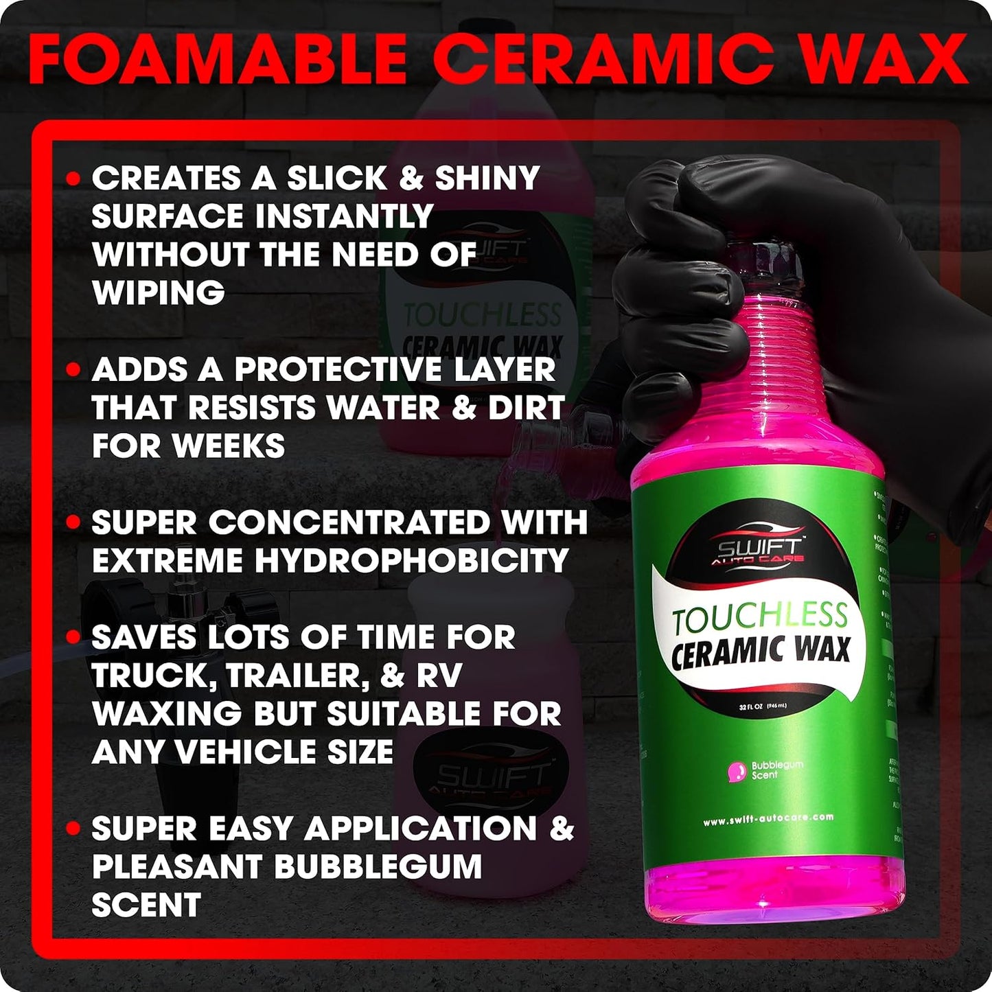 Swift Touchless Ceramic Foamable Wax (1 Gallon) – Spray On/Rinse Off For High-Gloss, Hydrophobic Protective Layer | For Foam Cannon & Foam Pump Sprayer After Car Wash | Wax Cars, Trucks, RV’s & More!