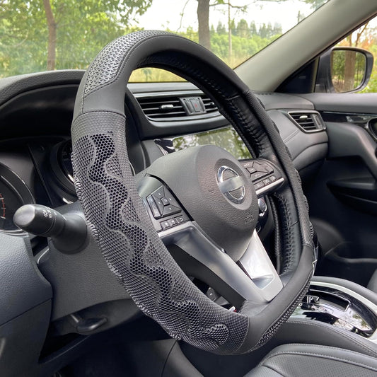 PINCTROT D Shaped 14.5-15 Inch Steering Wheel Cover Great Grip with 3D Honeycomb Anti-Slip Design, Flat Bottom 14.5-15 Inch (All Black)