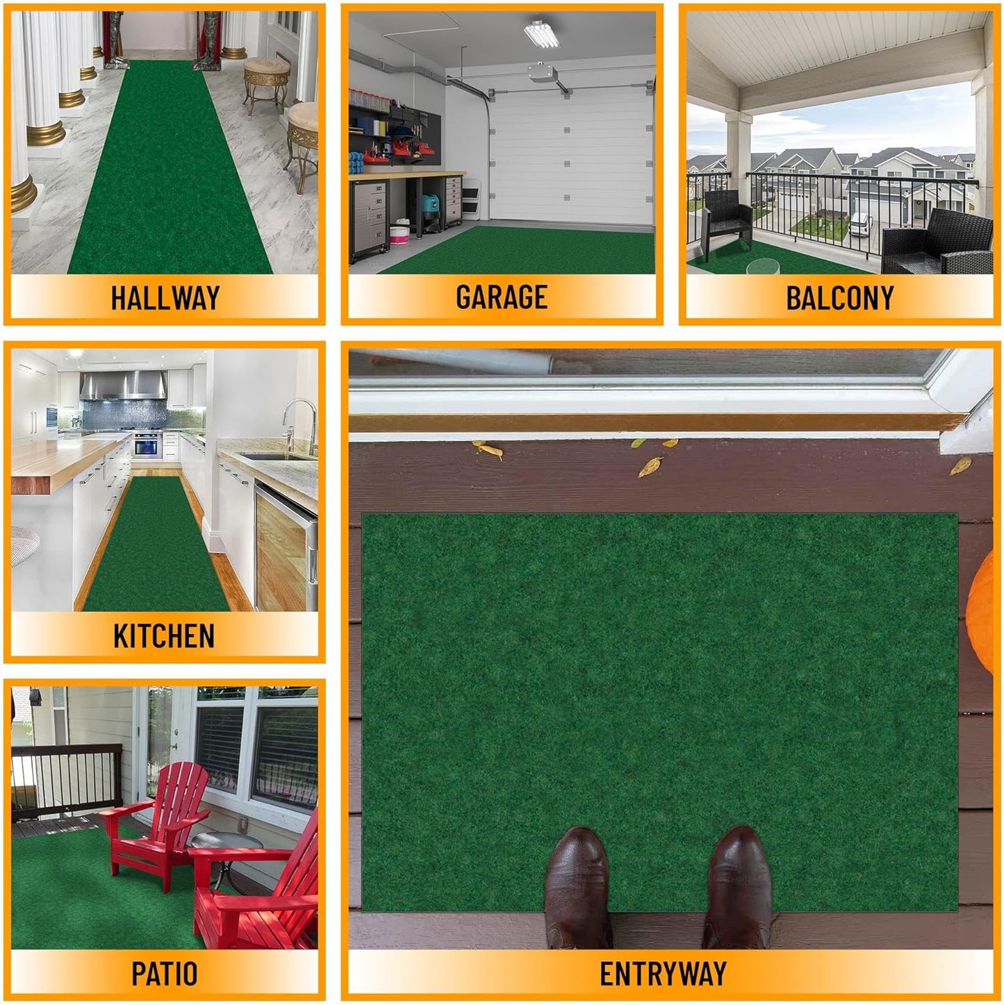 Ottomanson 6'6" x 9' Mud Mat Area Rug Scraper Carpet - Non-Slip, Dirt Trapping for Indoor & Outdoor Use - Ideal for Entryway, Garage, Kitchen, Patio & High-Traffic Areas, Green