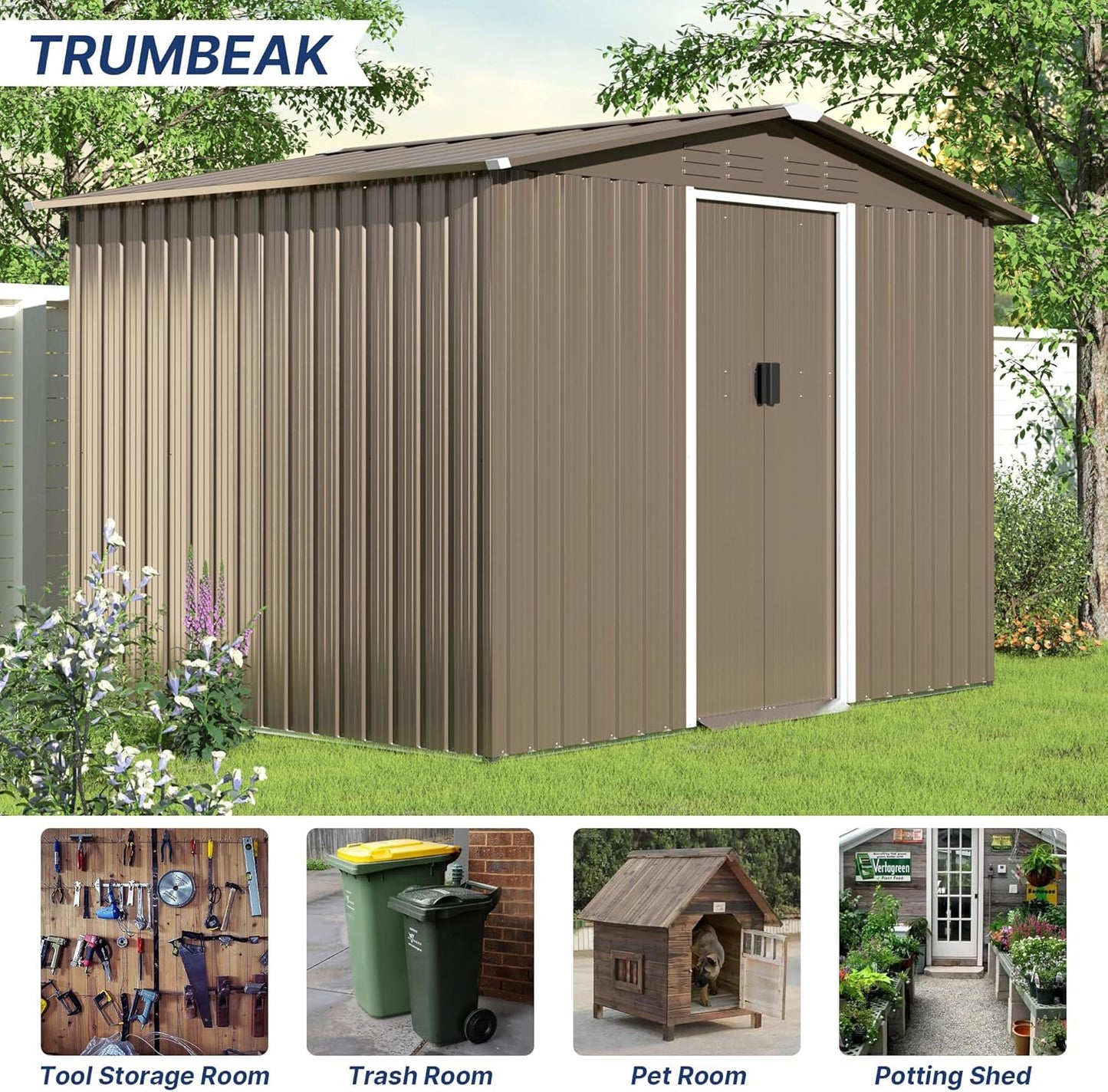 8FT x 6FT Metal Outdoor Storage Shed,Utility and Tool Shed Storage House w/Lockable Sliding Doors & Air Vent,Garden Shed for Backyard,Garden,Patio,Lawn