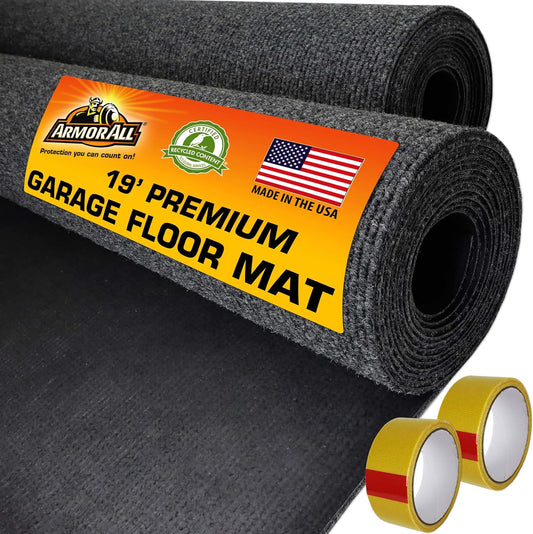 Armor All Premium Garage Floor Mat, Increased Thickness & Cushion, (Combined Size: 19’ x 7’6”), (Includes Double Sided Tape), Protects Surfaces - Absorbent/Waterproof/Durable (USA Made)