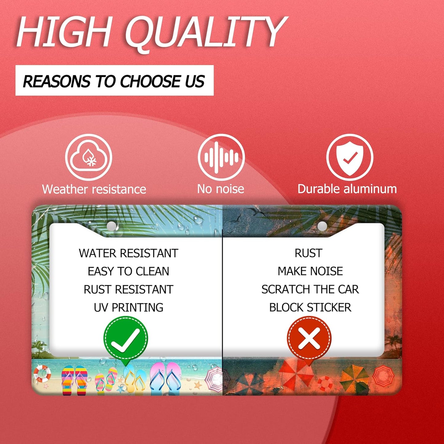 Beach Flip Flops License Plate Frame Funny Seaside License Plate Frames Stainless Steel Accessories Cars Decor with 2 Holes and Screws Fits Standard Us Ca Vehicles License Plate Holder 12.2 X 6 Inch