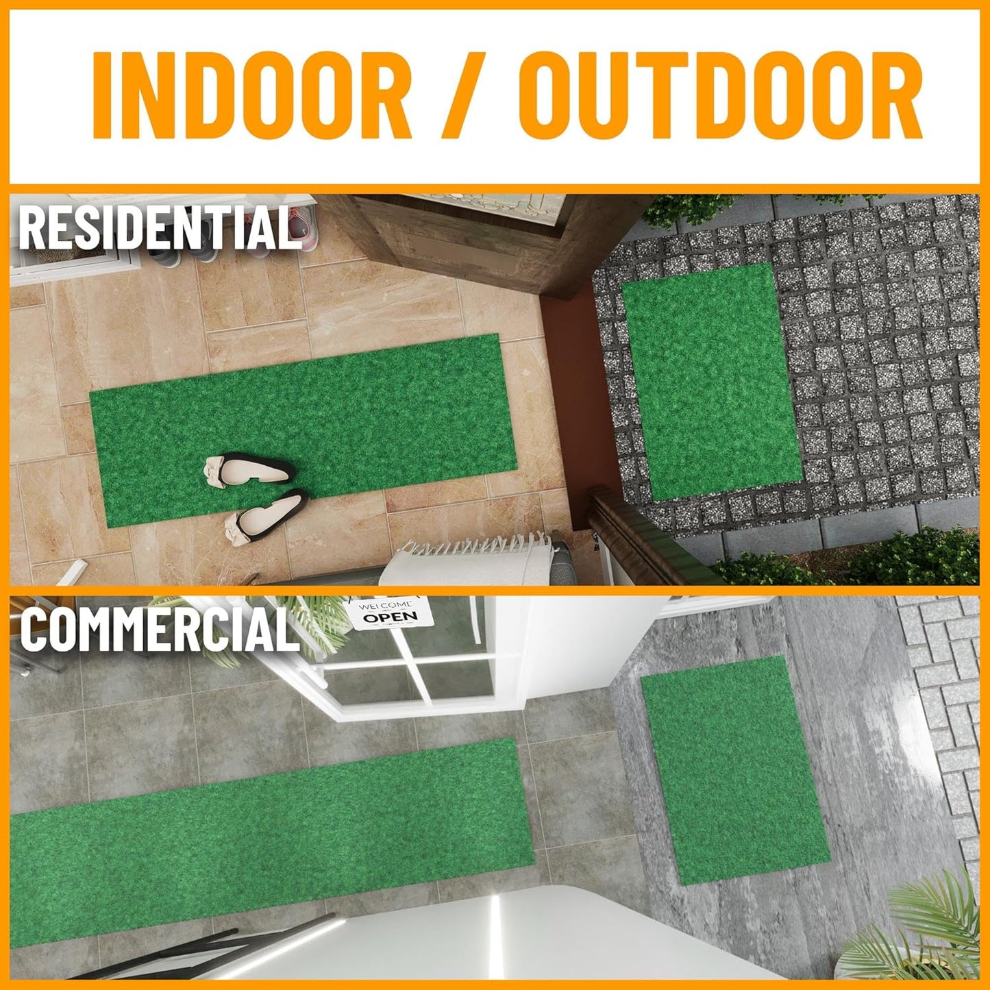 Ottomanson Mud Mat 2'7" x 3' Entryway Rug - Non-Slip Scraper Doormat for Muddy Paws, Dirt Trapping Indoor/Outdoor Mat for High-Traffic Areas, Kitchen, Garage, Patio, Green