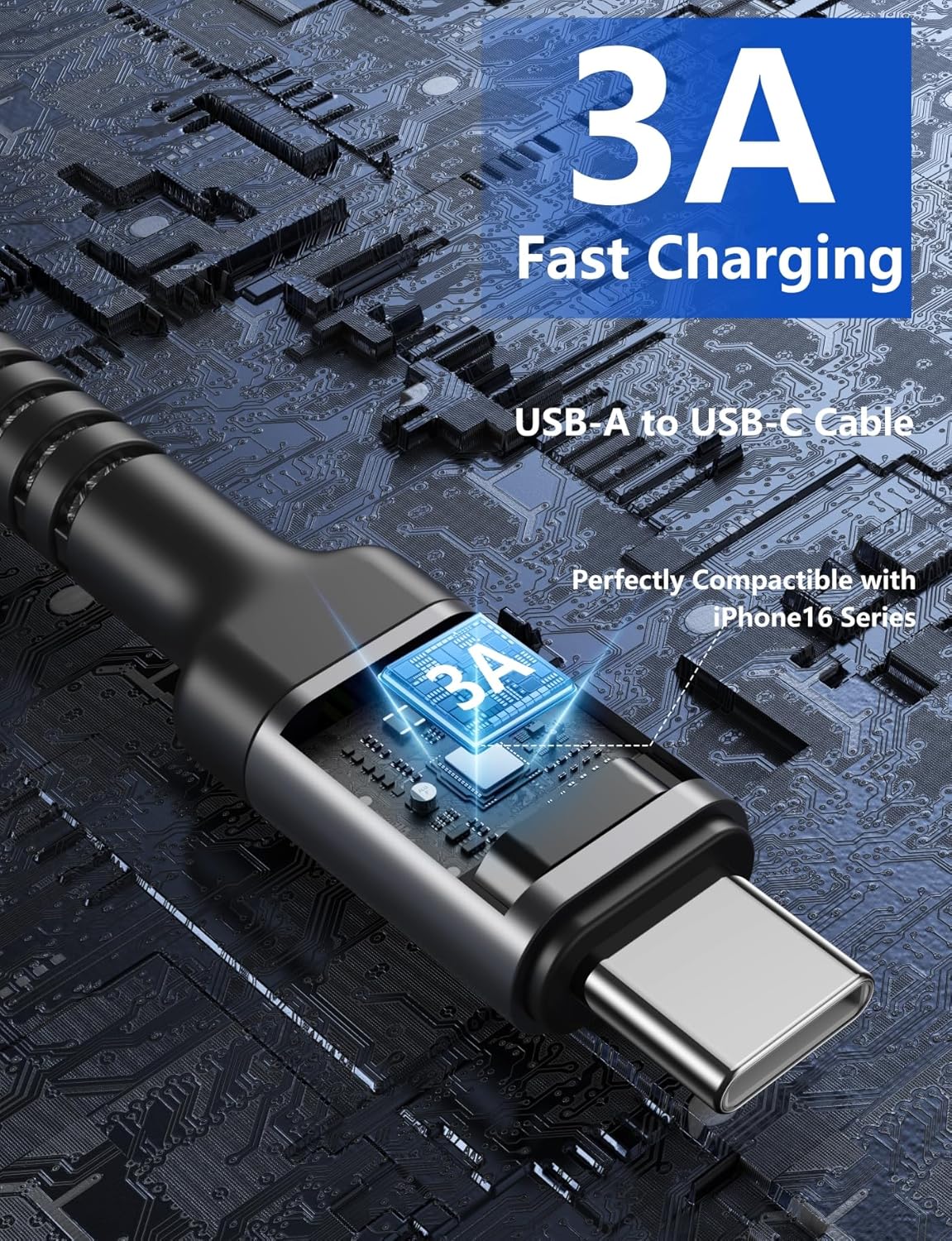 PRAKIE USB C Cable Fast Charging, 2Pack 1FT USB A to USB C Charge Cable, Short USB Type C Charging Cord Compatible with iPhone 16/15/Samsung Galaxy S20 S10/Google/Plus Note 10 9 8