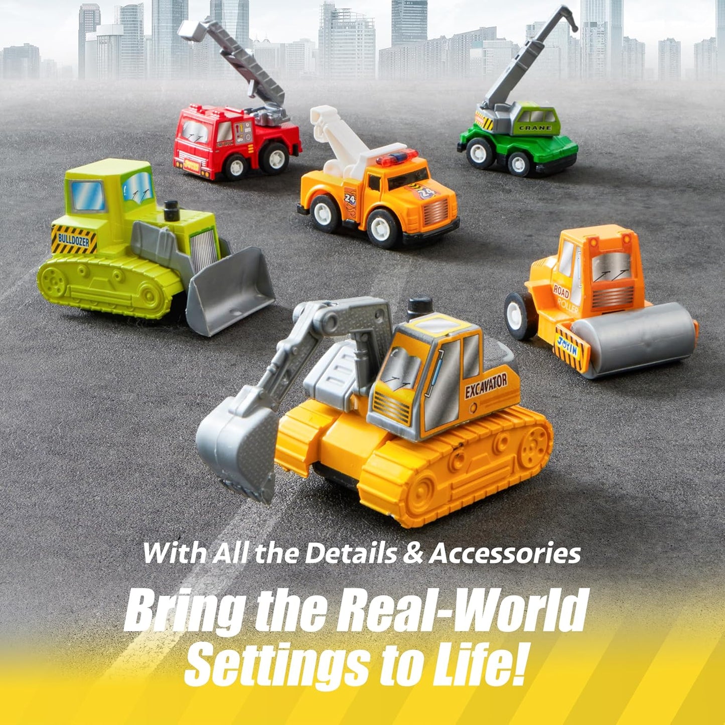 JOYIN 18 Pcs Pull Back City Cars and Trucks Toy Vehicles Set, Friction Powered Cars Toys for Toddlers, Boys, Girls’ Educational Play, Kids Stocking Stuffers, Treasure Box Gifts for Classroom