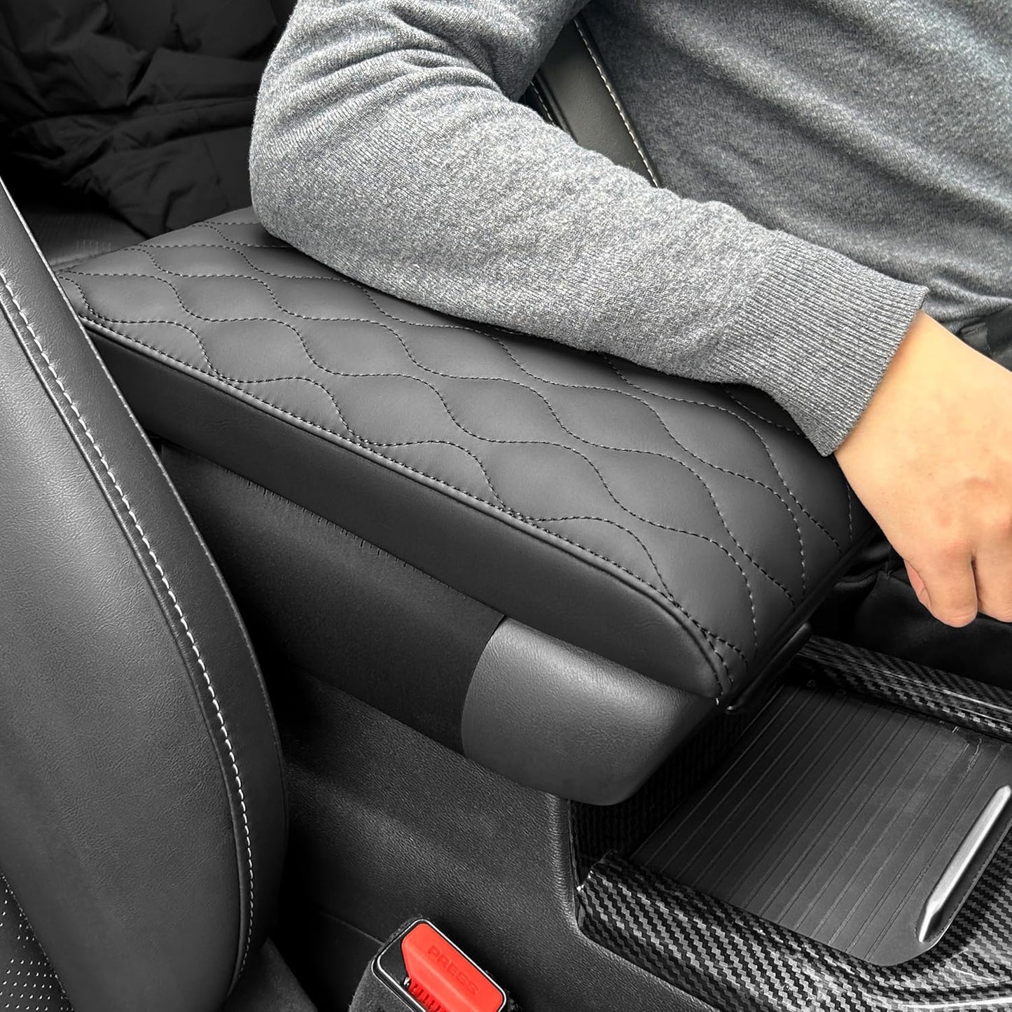 Car Center Console Cover pad PU Leather,Black Armrest Box mat, Vehicle Arm Rest Cushion Protector,Memory Foam napa Leather,Consoles Hand Rest Pillow(sizeA 12 x 5.9 x 2.2 inch)
