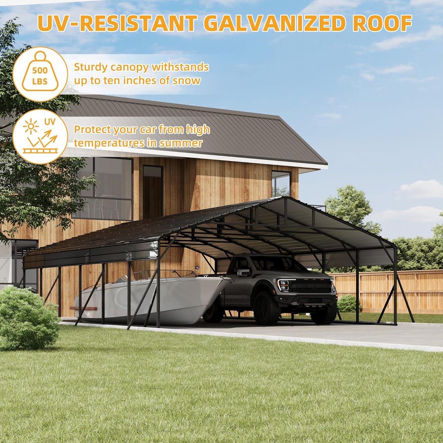 20' x 30' Heavy Duty Metal Carport With Galvanized Steel Roof, Metal Roof Carport With Enhanced Base, Tall MetalCarport Kits Garage for Tractors, Pickup, Boat, Car