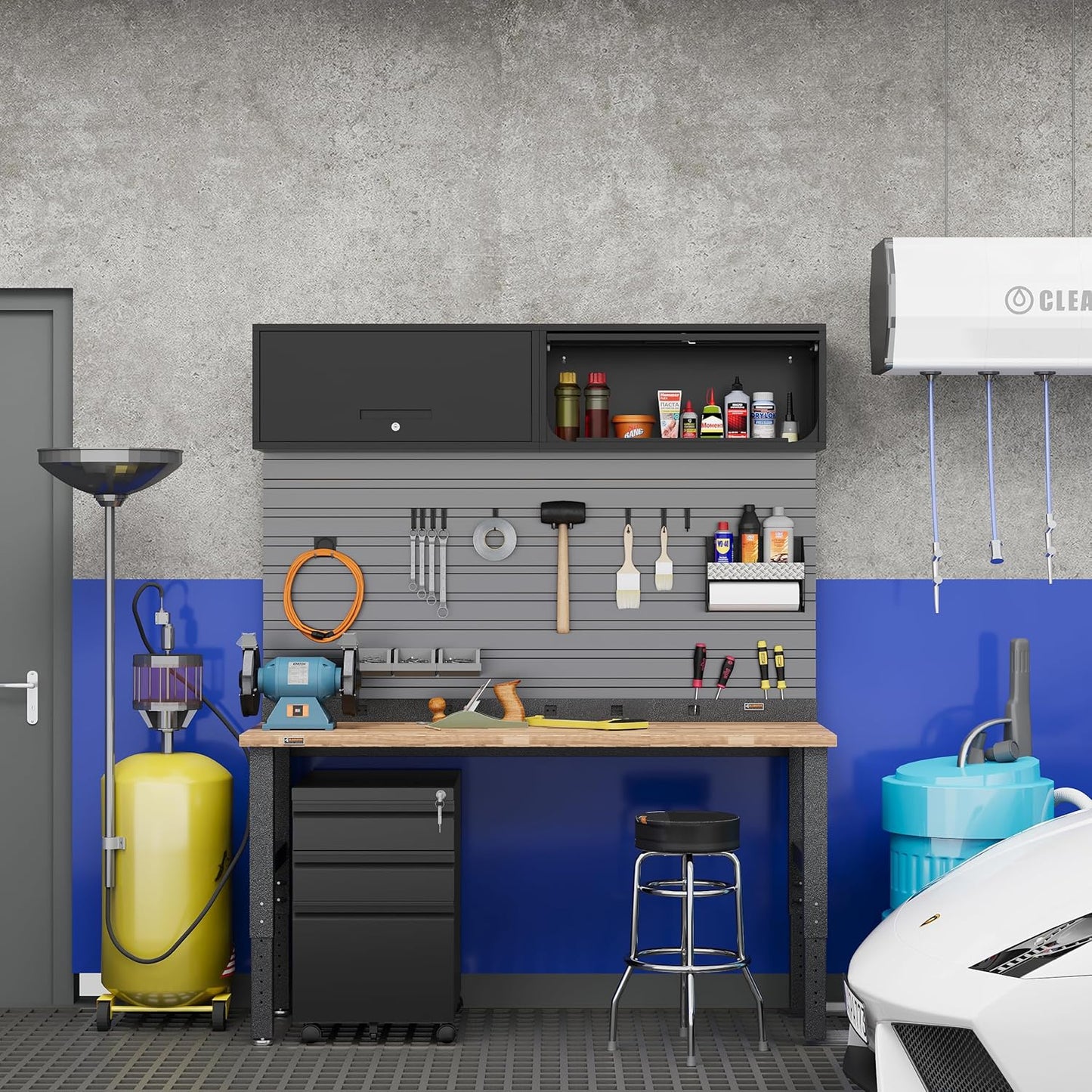 Metal Storage Cabinet Black Wall Cabinets with Locking Door - Wall Mounted Storage Cabinet for Garage Warehouse Home Office - Assembly Required