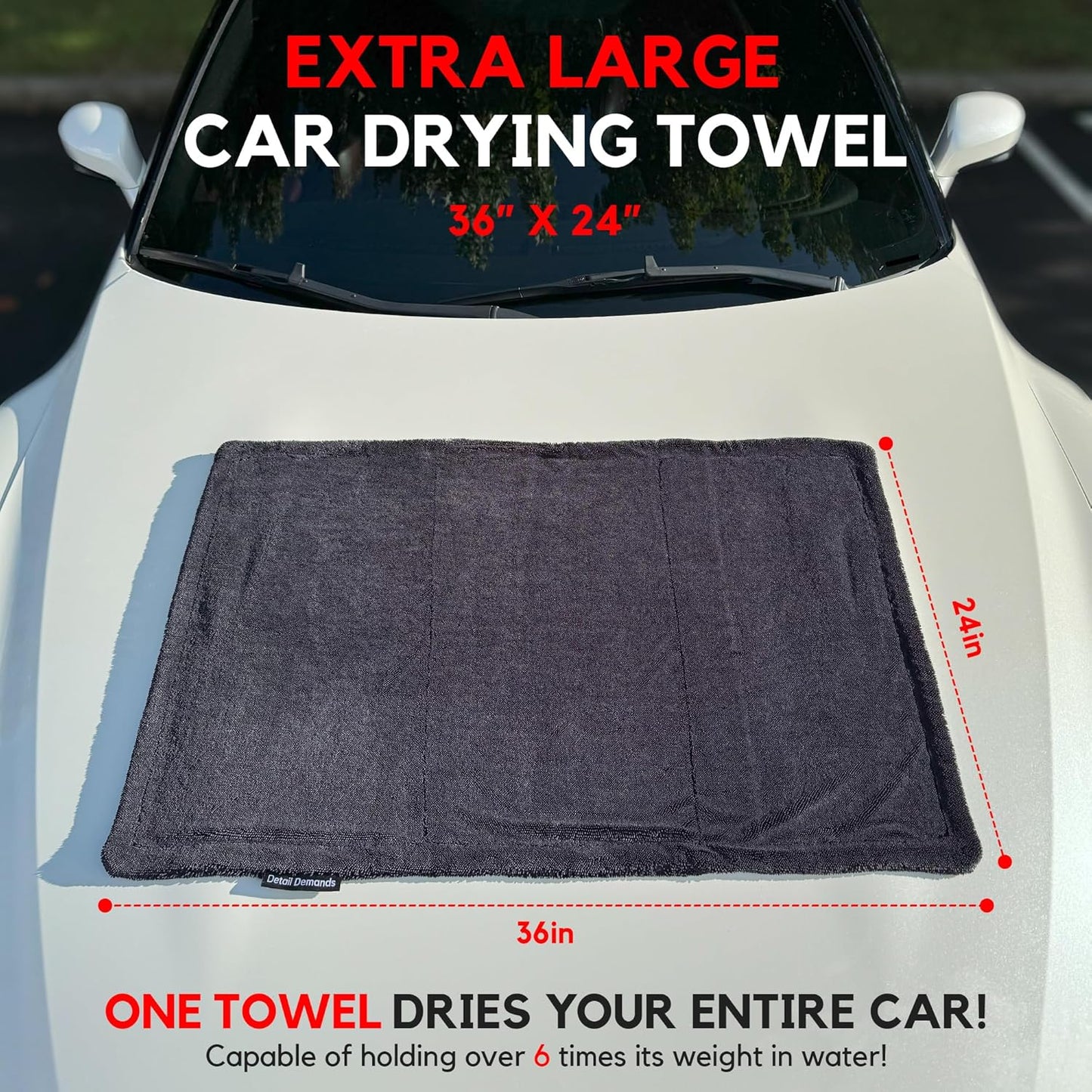 Extra Large Car Drying Towel - 1400 GSM Edgeless Twisted Loop Design - 70/30 Blend Microfiber Towels for Cars, Trucks, SUVs - Superior Absorption, Streak-Free - 24" x 36", Black
