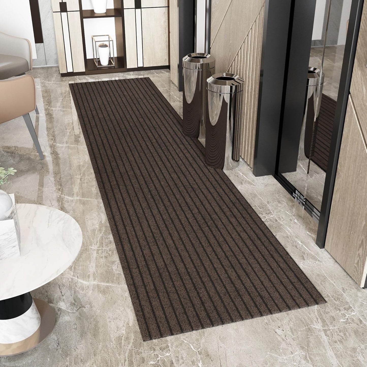 Ottomanson 2'7" x 55' Hallway Runner with Scraper Pile - Extra Durable Non-Slip Rug Mat for Indoor & Outdoor Use - Ideal for Kitchen, Entryway & Garage - High-Traffic Carpet, Brown