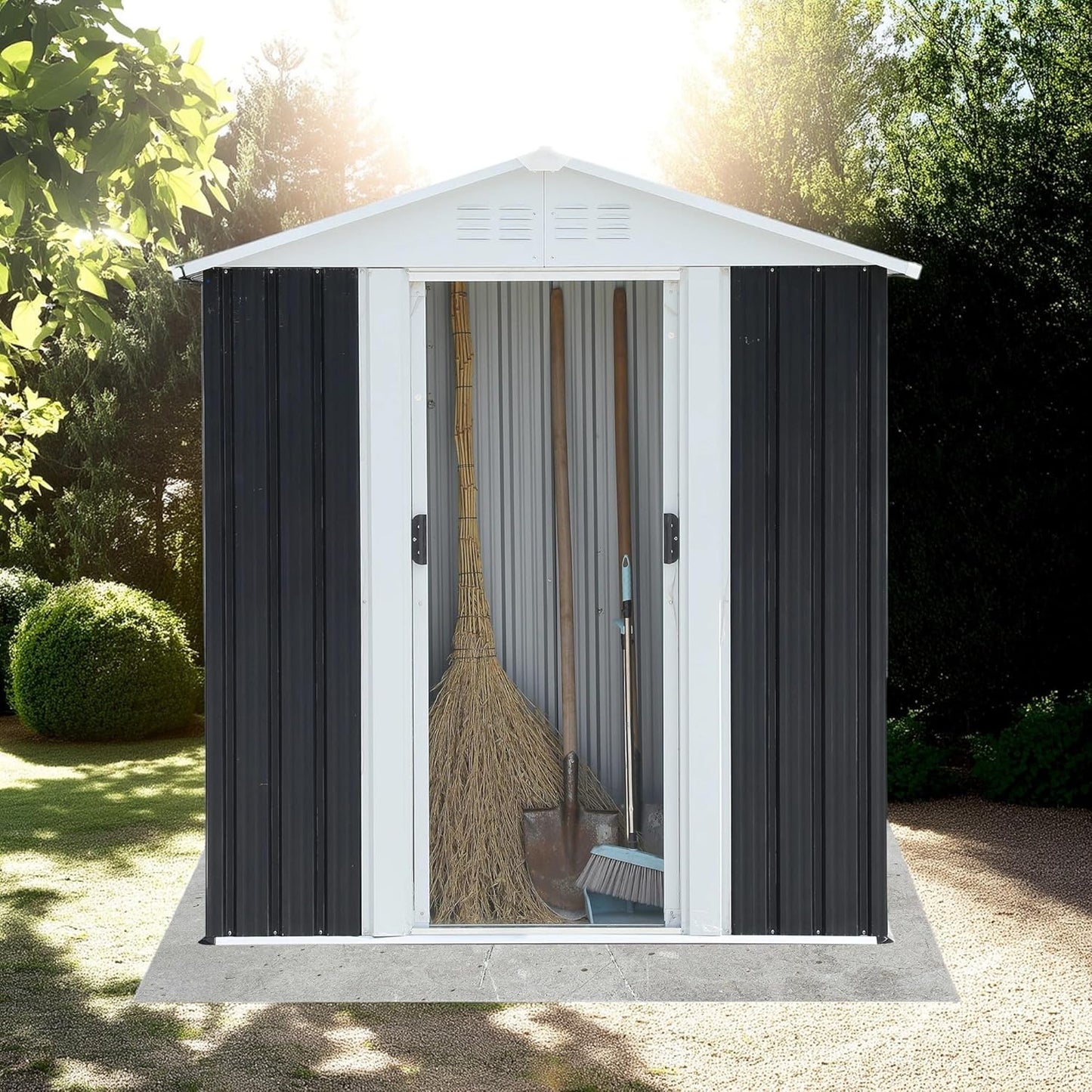5X3 FT Outdoor Storage Shed, Waterproof Metal Garden Sheds w/Lockable Sliding Doors and Vents, Weather Resistant Tool Storage House for Backyard, Patio, Lawn, Dark Grey