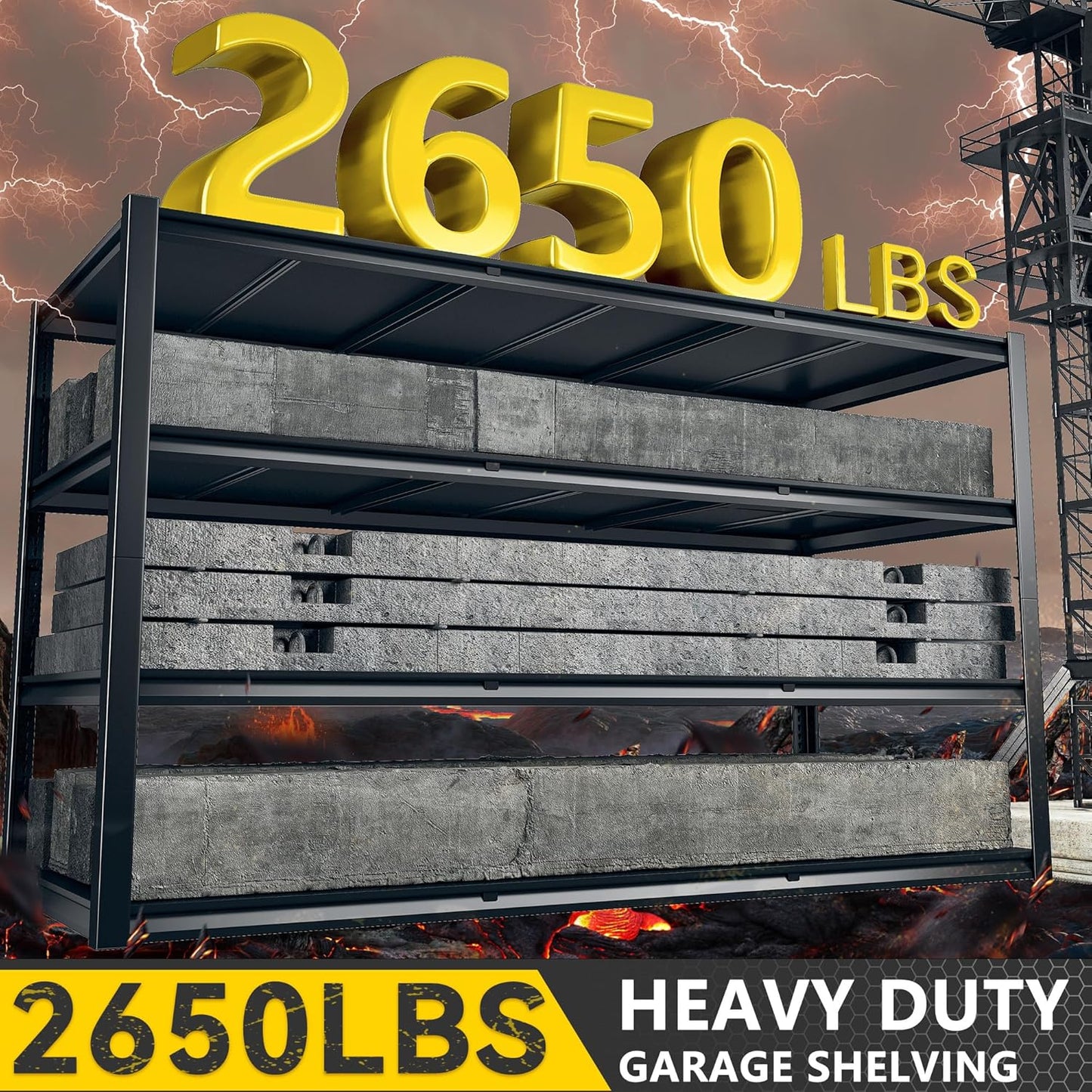 REIBII 60" W Garage Shelving Heavy Duty 2650LBS Storage Shelves Metal Shelving, Adjustable Garage Shelves, 4 Tier Industrial Shelf for Warehouse, Basement, Pantry, 60" W x 24" D x 60" H, 2 Pack