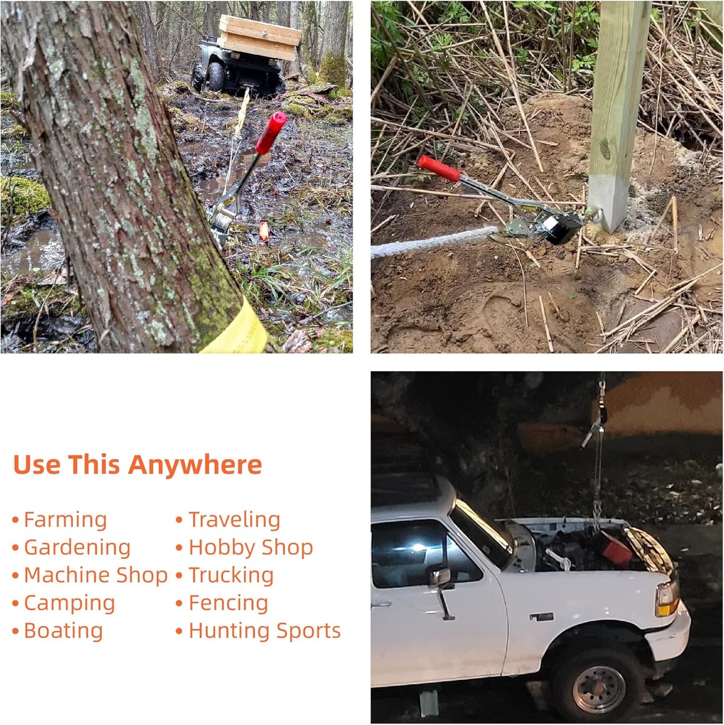 5 Ton Heavy Duty 3 Hook Steel Cable Dual Gear Power Puller Come Along Chain Winch Ratchet Tool, Automotive Hoist Hand Winch Cable Puller Stretcher Lift