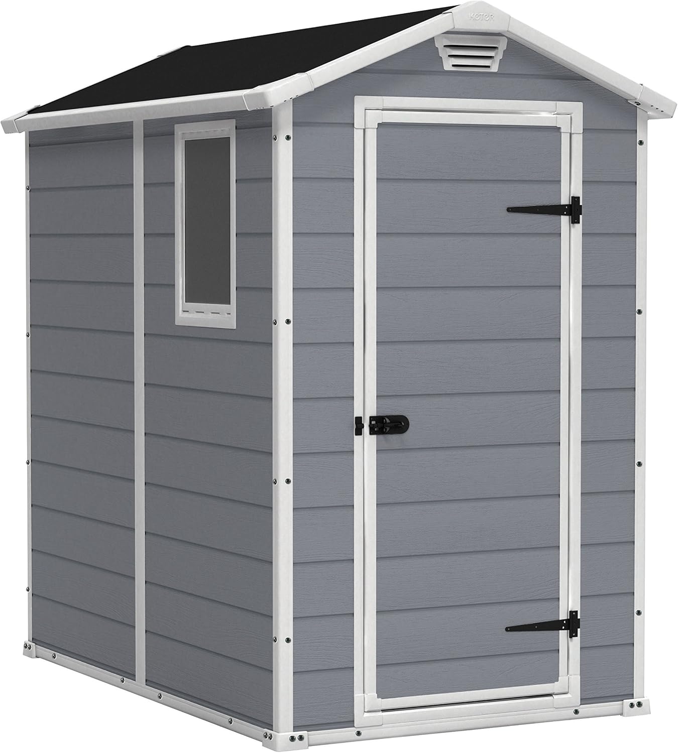 Keter Manor 4x6 Resin Outdoor Storage Shed Kit-Perfect to Store Patio Furniture, Garden Tools Bike Accessories, Beach Chairs and Lawn Mower, Grey & White