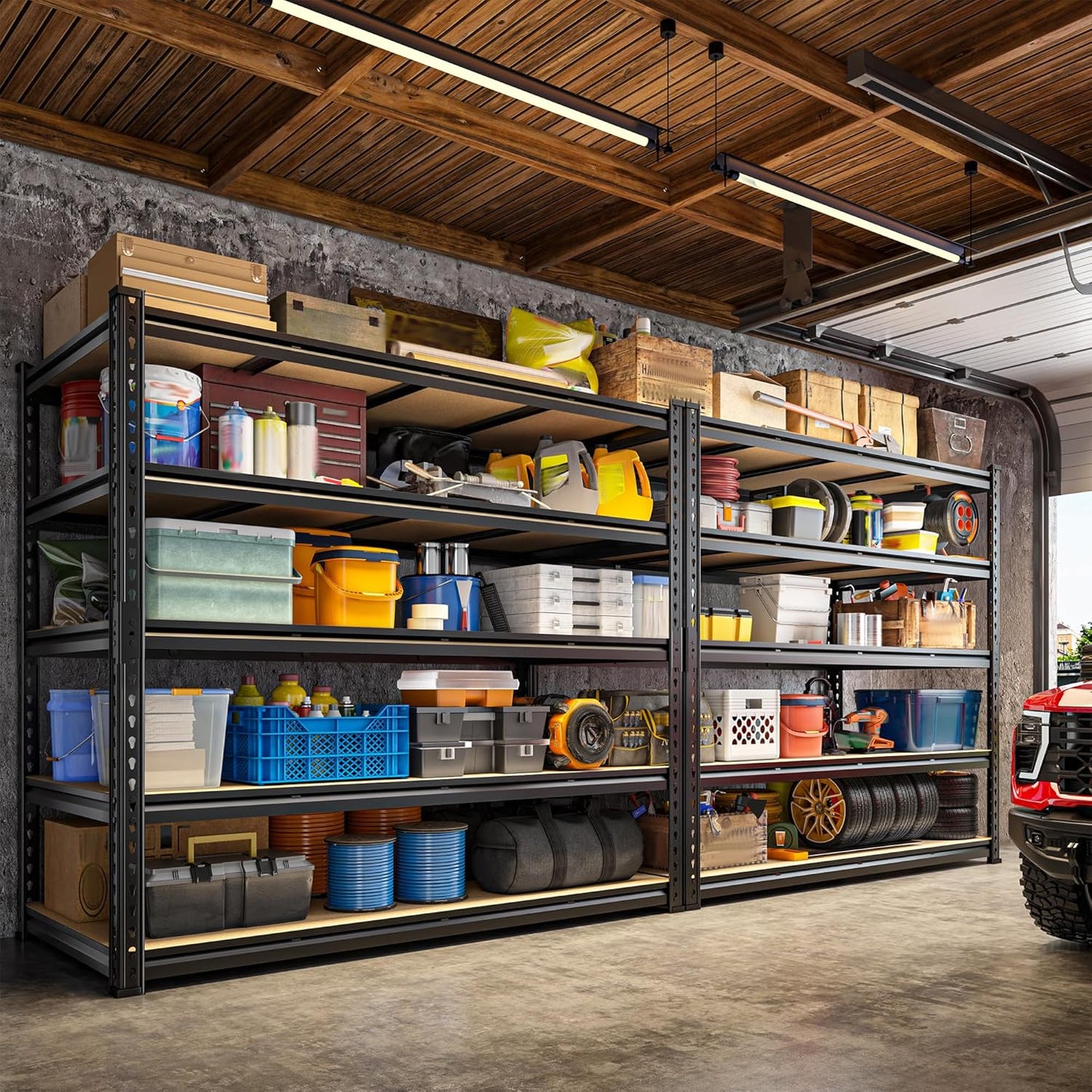 55" W Storage Shelves, 2550LBS Garage Shelving Heavy Duty, 5-Tier Heavy Duty Shelving, Adjustable Metal Shelving Unit for Garage, Warehouse, Pantry, Kitchen, 55" W × 24" D × 72" H, Black