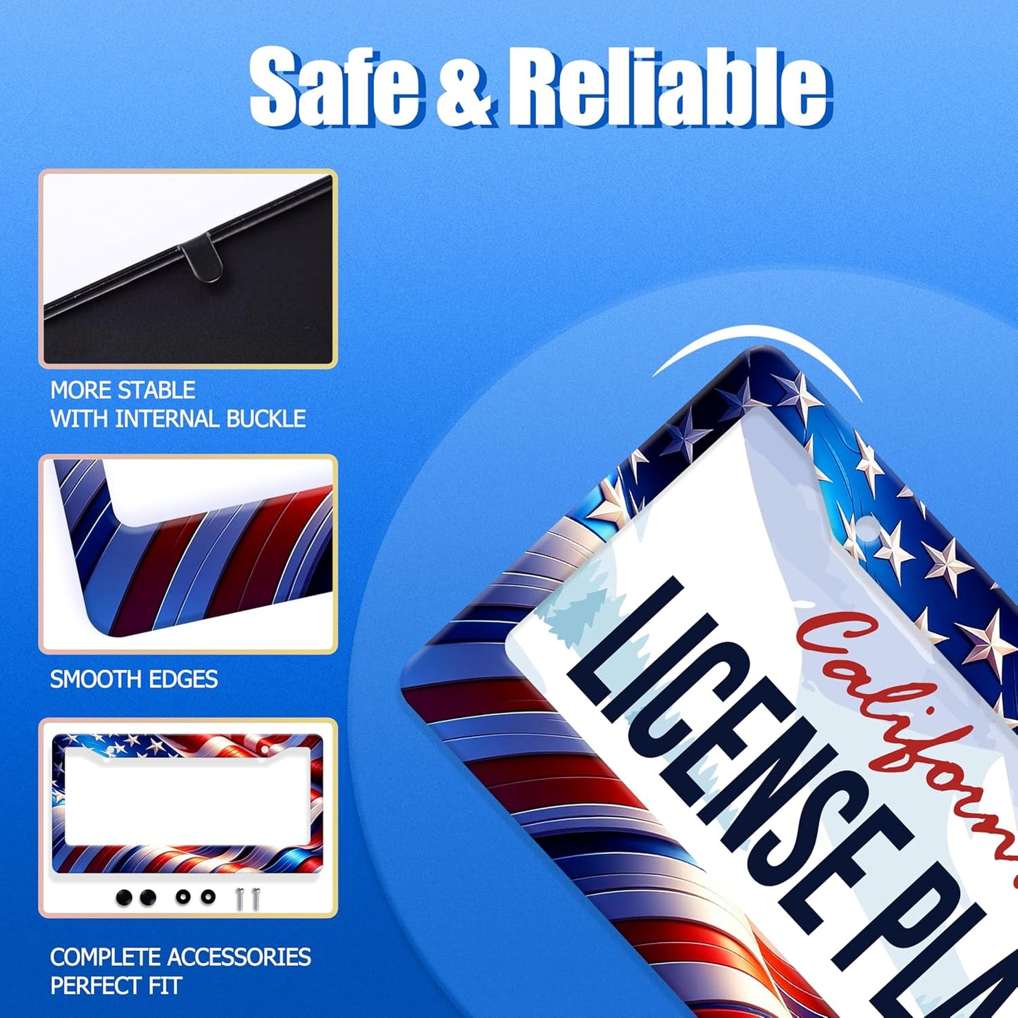 Watercolor American Flag License Plate Frame USA Flag License Plate Stainless Steel Funny License Plate Holder Patriotic America Car Accessory Decoration 12.3" x 6.3"for Men Women