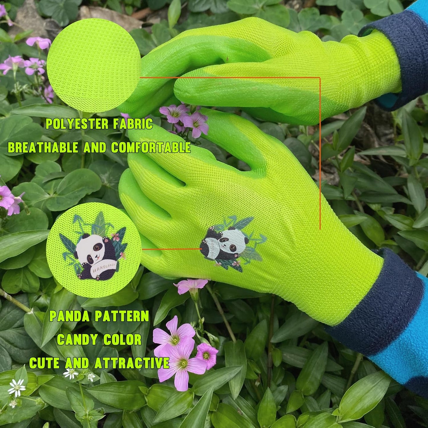 HANDLANDY 2 Pairs Kids Gardening Gloves, Toddler Children Garden Yard Work Outdoor Playing Gloves, Rubber Coating, for Girls Boys Youth (Size XL, Green)