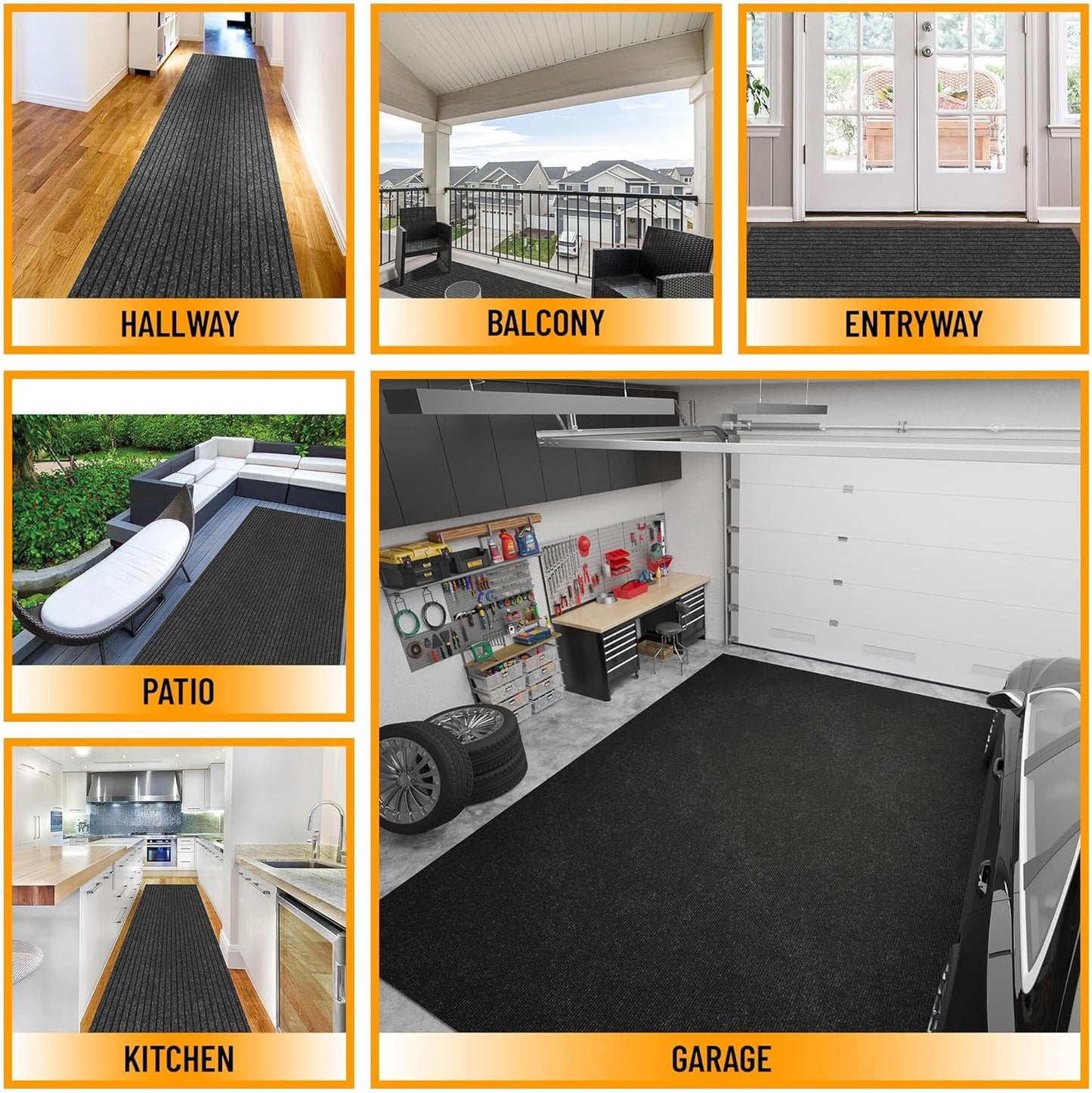 Ottomanson 2' x 54' Hallway Runner with Scraper Pile Extra Durable Non-Slip Rug Mat for Indoor & Outdoor Use - Ideal for Kitchen, Entryway, Patio & Garage - High-Traffic Carpet, Black