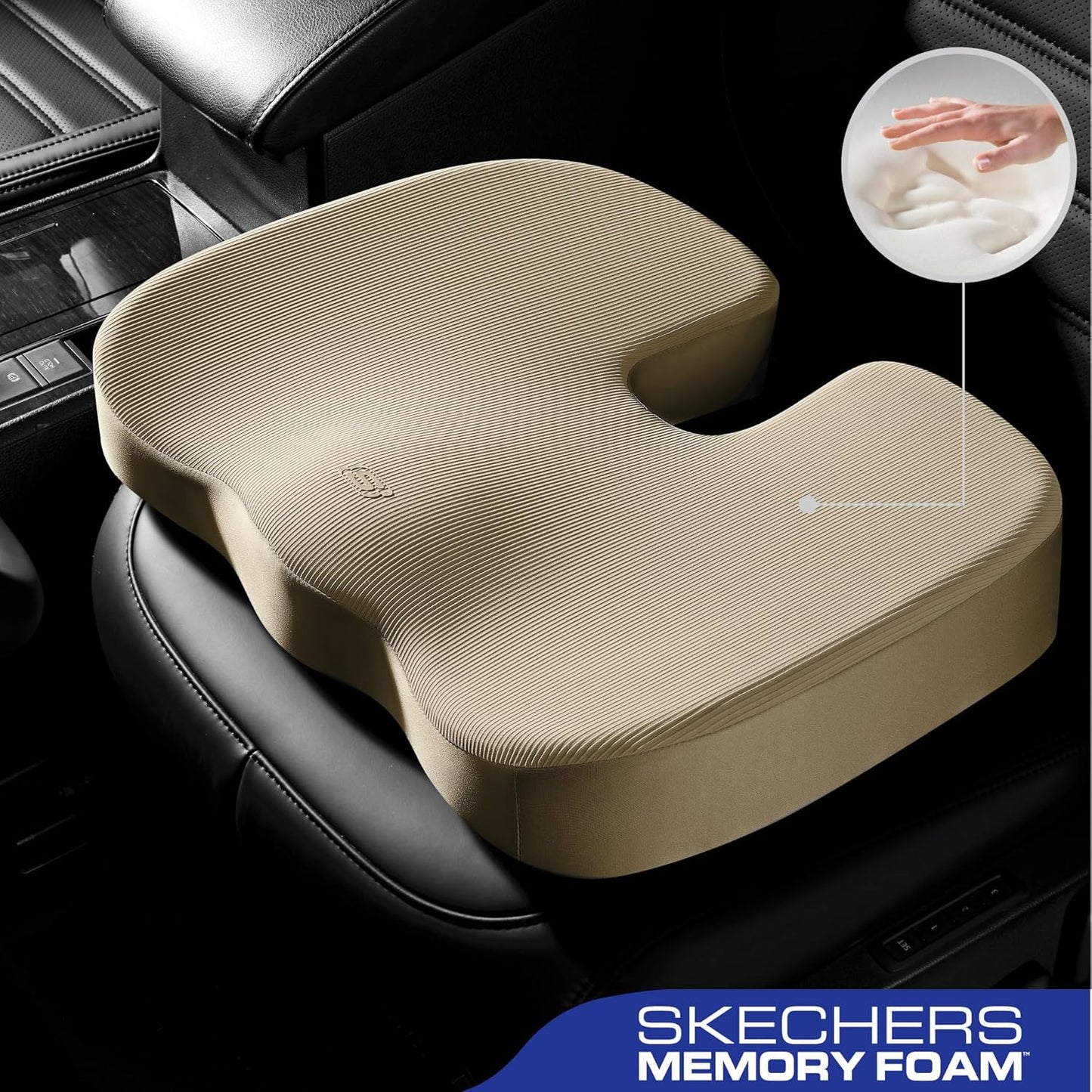 Skechers Memory Foam Seat Cushion,Office Chair Cushion for Tailbone Pain Relief,Butt Pillow for Office Chair,Car seat Cushion,Computer Desk,Long Sitting Office Workers,and Car Drivers,Beige