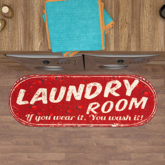 Ottomanson 20" x 59" Oval Laundry Room Rug - Non-Slip Mat for Laundry & Mudroom - Durable, Stain-Resistant, and Easy to Clean - Perfect for High-Traffic Areas - Runner Rug for Entryway Bathroom, Red