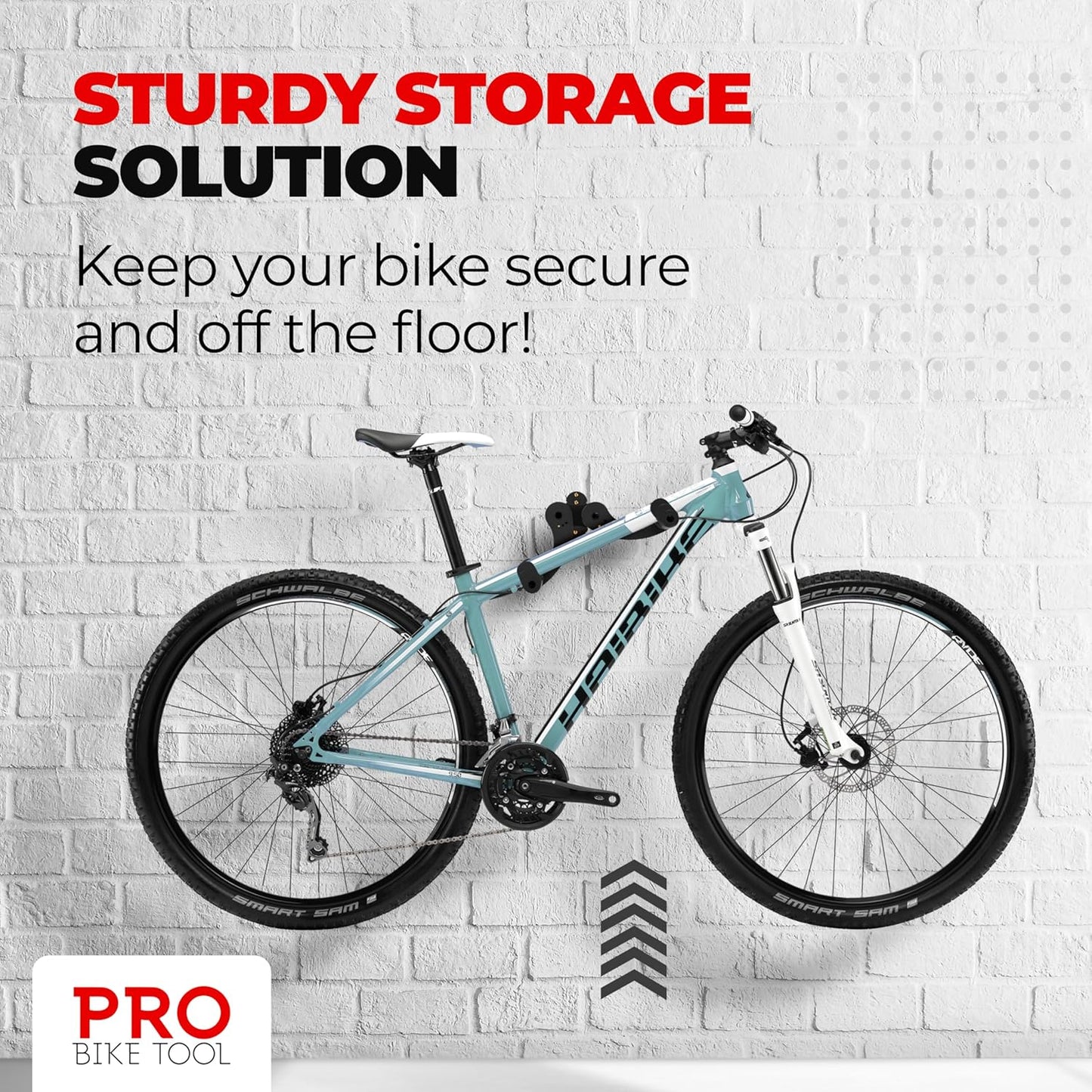 PRO BIKE TOOL Bike Rack Garage Wall Mount - Durable Alloy Bicycle Storage System with Adjustable Bike Hook Hanger for Indoor Use - Ideal for Road, MTB, and Hybrid Bikes - Holds Up to 48.5 lbs, Black