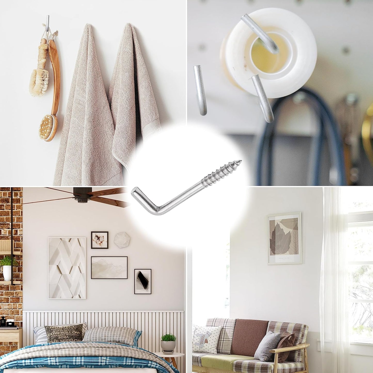 304 Stainless Steel M5 Screw-in Hooks 60 Pcs,7 Shape Screw Hooks,Right Angle Medal Hooks l Shaped Screw in Hooks for Hanging