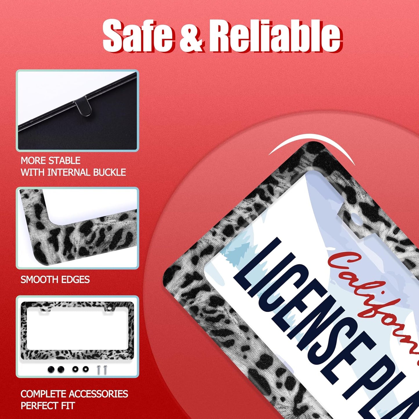 Beautiful Leopard Print License Plate Frame Cheetah Print Texture License Plate Holder for Car Decorative Parts Stainless Stee License Plate Frames for Standard Us Canada Funny 12x6 Inch