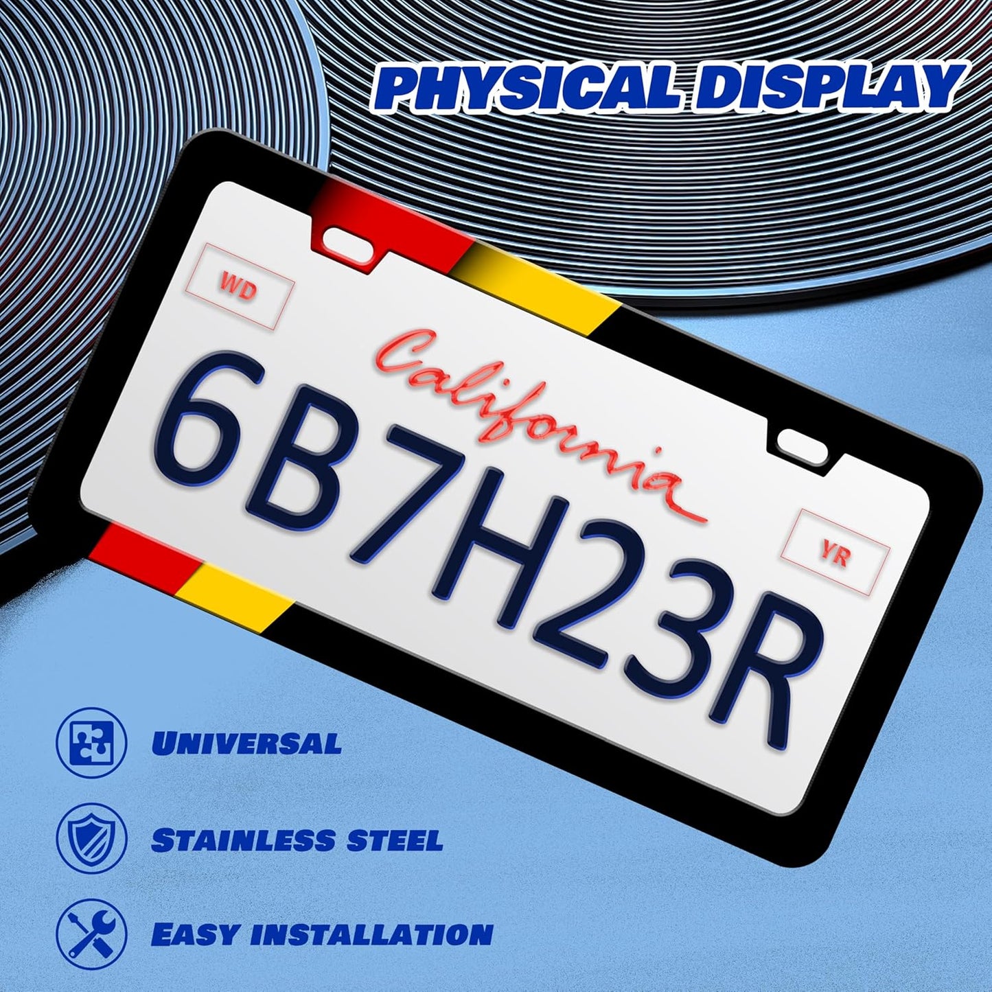 German Flag License Plate Frame Germany License Plate Frames Personalise Stainless Steel Funny Design Compatible with Standard License Plate Holder for USA and Canada 6 X 12 Inch with Screws