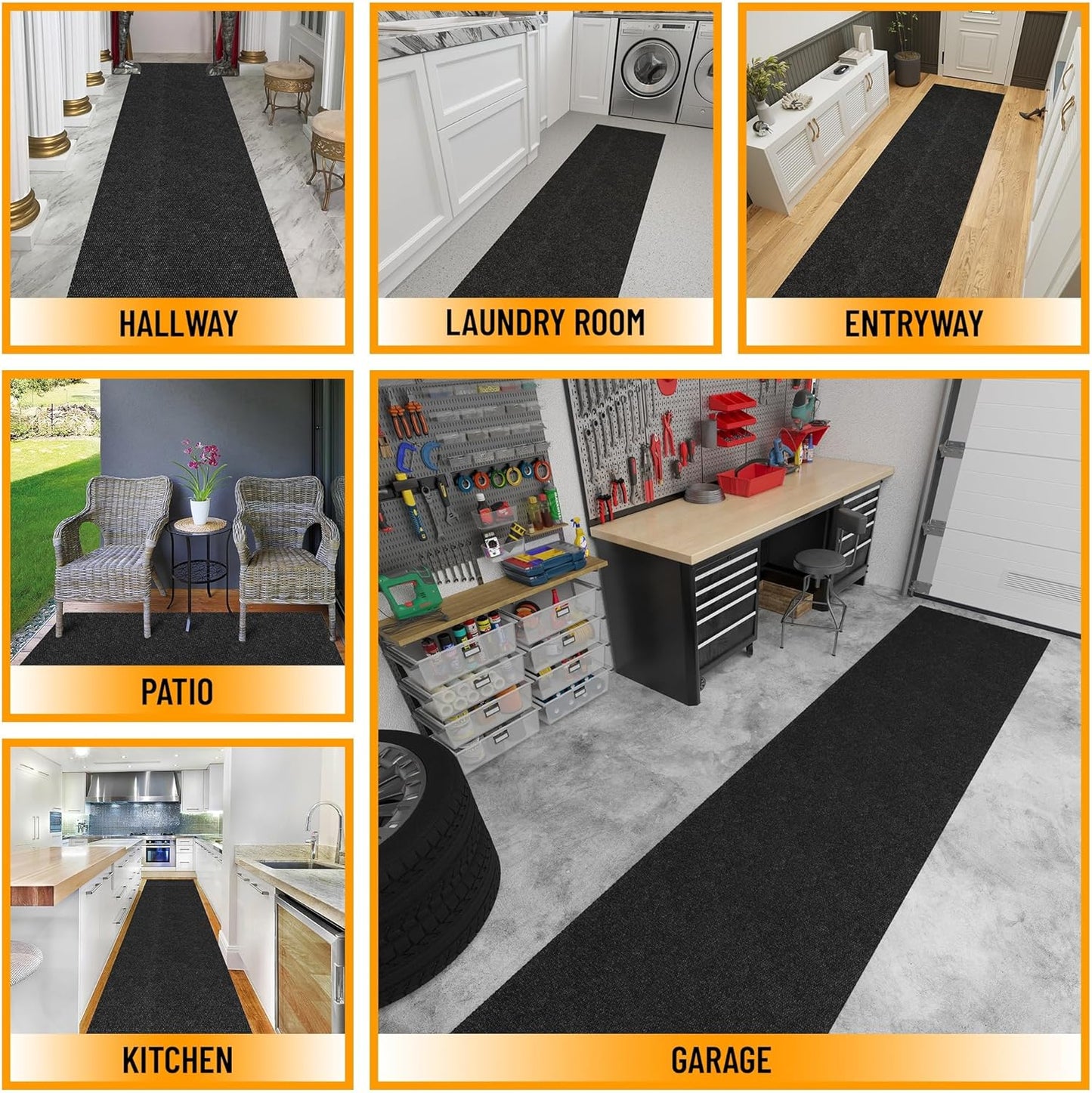 Ottomanson 2'7" x 22' Hallway Runner with Scraper Pile - Extra Durable Non-Slip Rug Mat for Indoor & Outdoor Use - Ideal for Kitchen, Entryway & Garage - High-Traffic Carpet, Black
