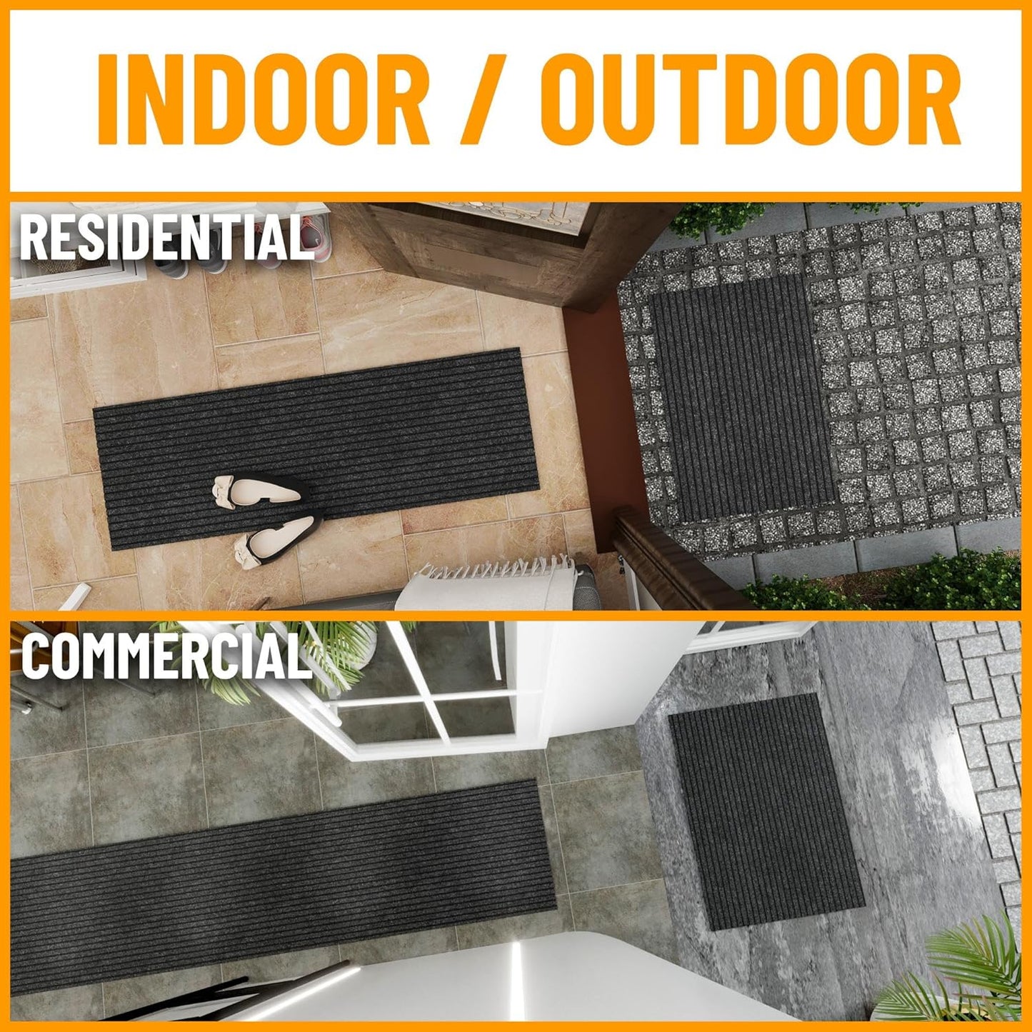 Ottomanson 2'7" x 8' Hallway Runner with Scraper Pile - Extra Durable Non-Slip Rug Mat for Indoor & Outdoor Use - Ideal for Kitchen, Entryway & Garage - High-Traffic Carpet, Black