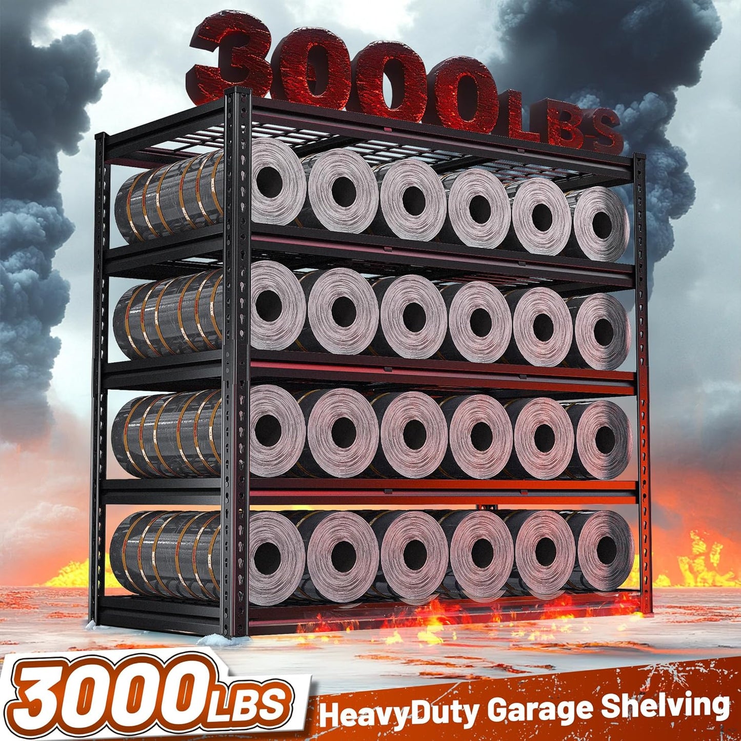 REIBII 48" W Garage Shelving 3000LBS Metal Shelving Heavy Duty Storage Shelves Adjustable Metal Shelf Industrial Pantry Shelves for Warehouse Garage Basement 48" W x 24" D x 72" H