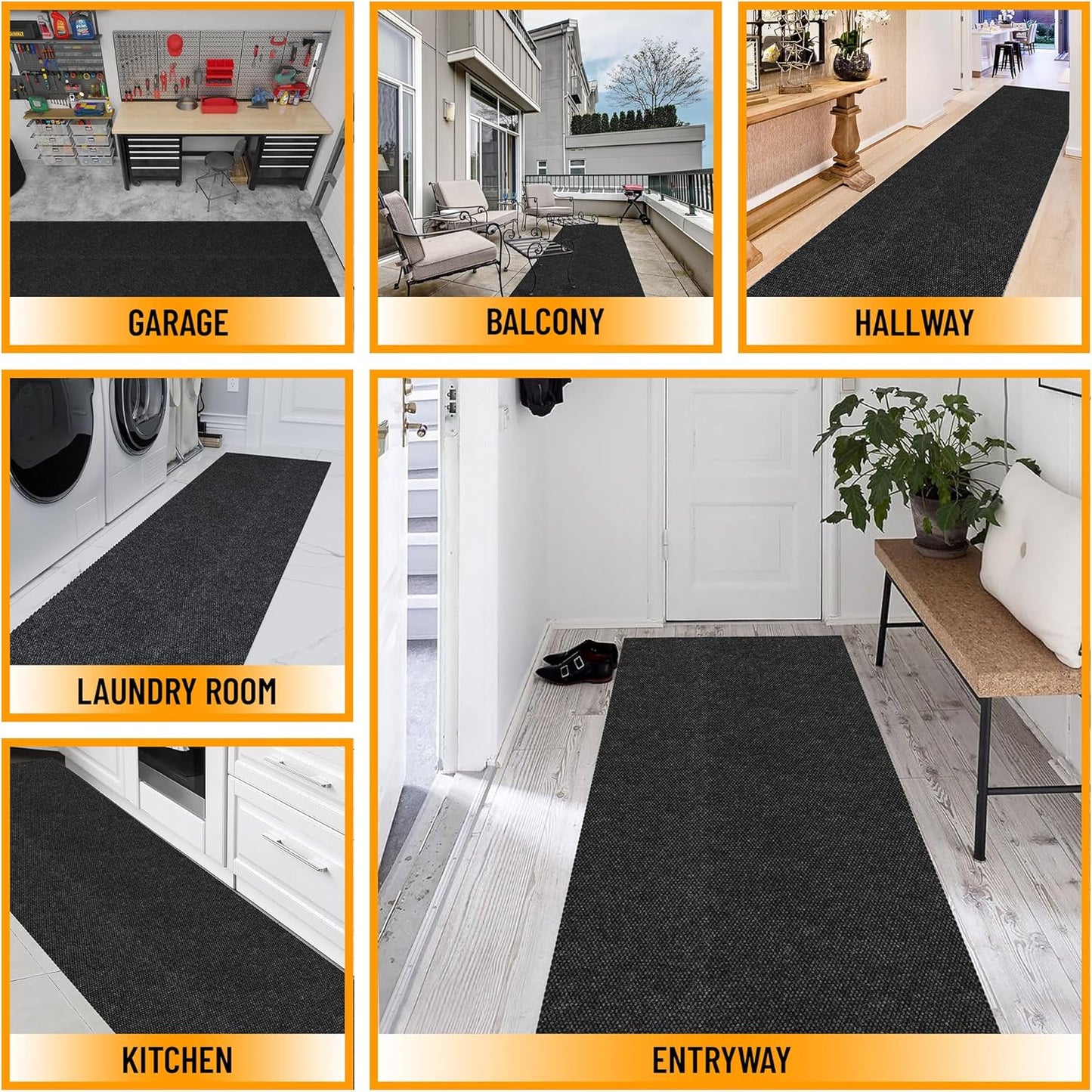 Ottomanson Mud Mat 2' x 2' Entryway Rug - Non-Slip Scraper Doormat for Muddy Paws, Dirt Trapping Indoor/Outdoor Mat for High-Traffic Areas, Kitchen, Garage, Patio, Black