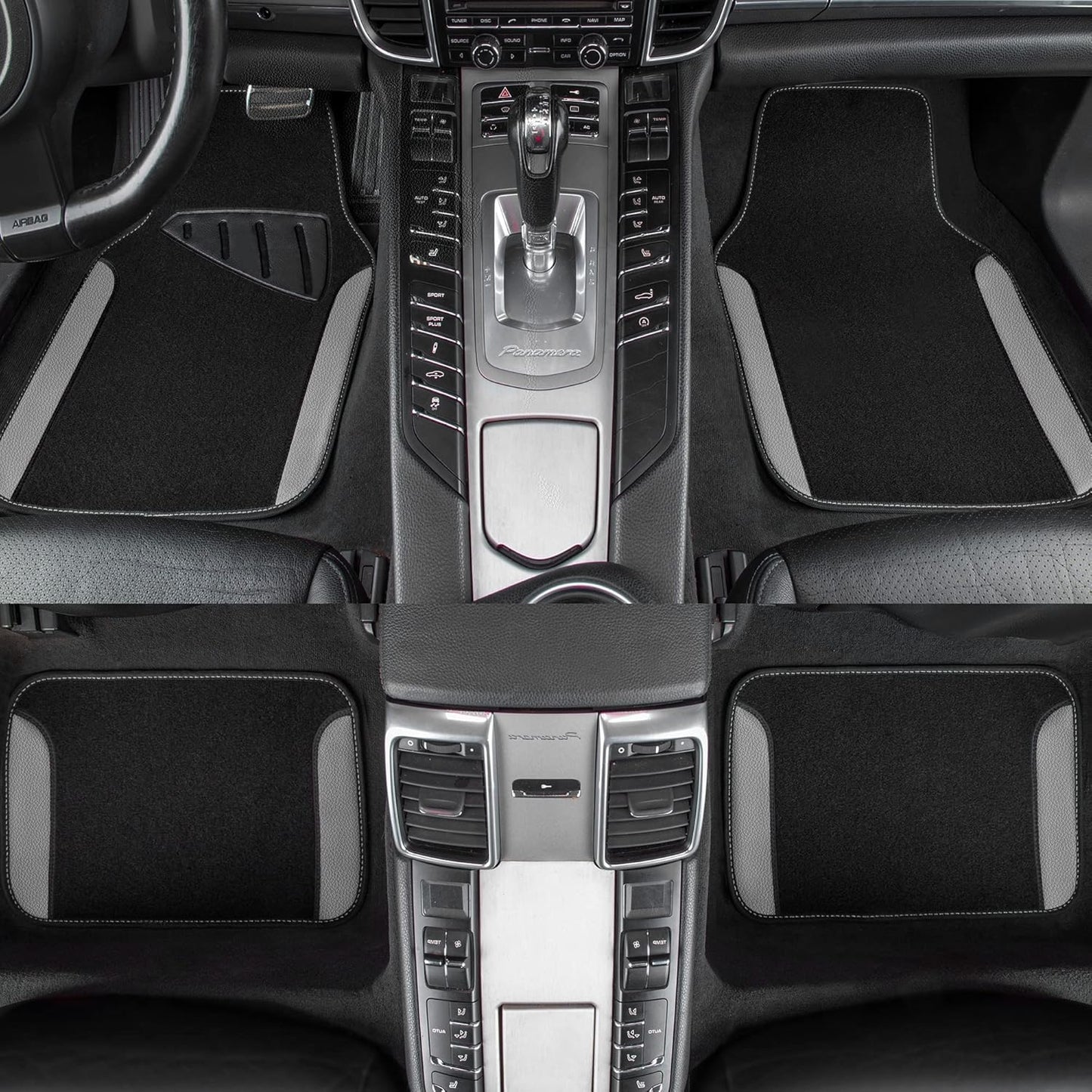 CAR PASS Rainbow Waterproof Universal Fit Faux Leather Car Carpet- Anti-Slip Nibbed Backing Floor Mats for SUV, Vans, Sedans, Trucks, Automotive Set of 4 (Black with Gray)