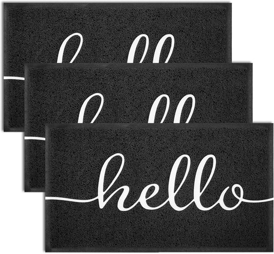 EARTHALL Door Mat 3-Pack Outside Inside Hello Doormat 30"x17.5" Durable Floor Mat Non Slip Rug Ultra Absorb Mud Easy Clean Front Doormat for Garage, Entryway, Patio, High Traffic Areas, Black
