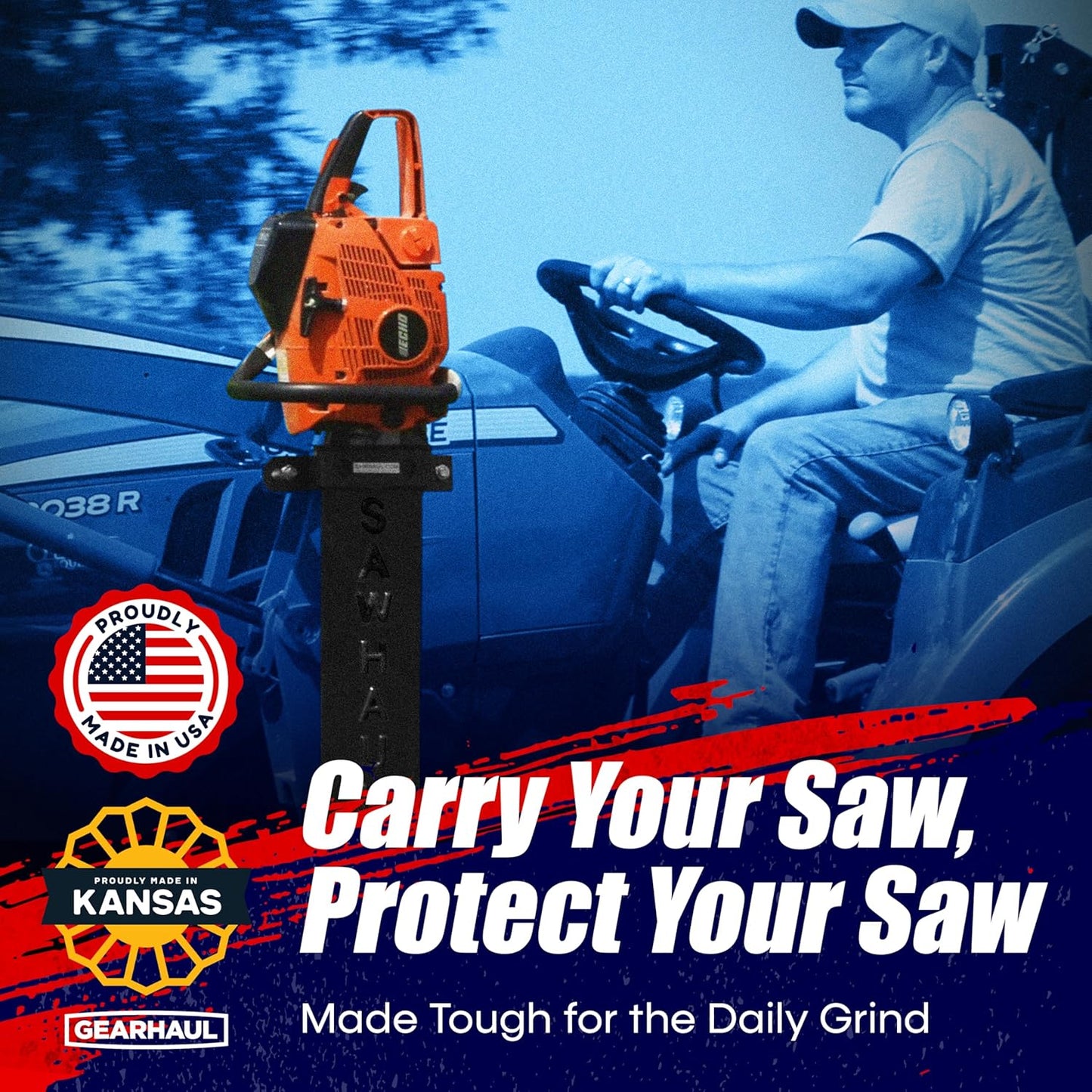SawHaul Universal Tractor Chainsaw Holder - Made in Kansas USA - Fixed Mount Chainsaw Carrier (36" Black) Compatible w/All Brands