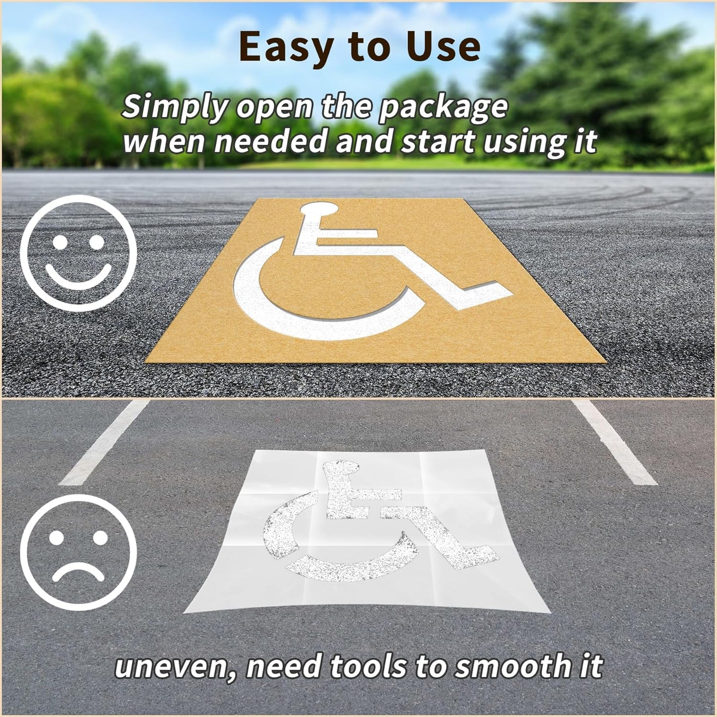 Handicap Parking Stencil, 35.5" x 33" Foldable Cardboard Parking Lot Stencils for Pavement, Driveway, Garage & Lot, Easy to Use Handicap Symbol Template