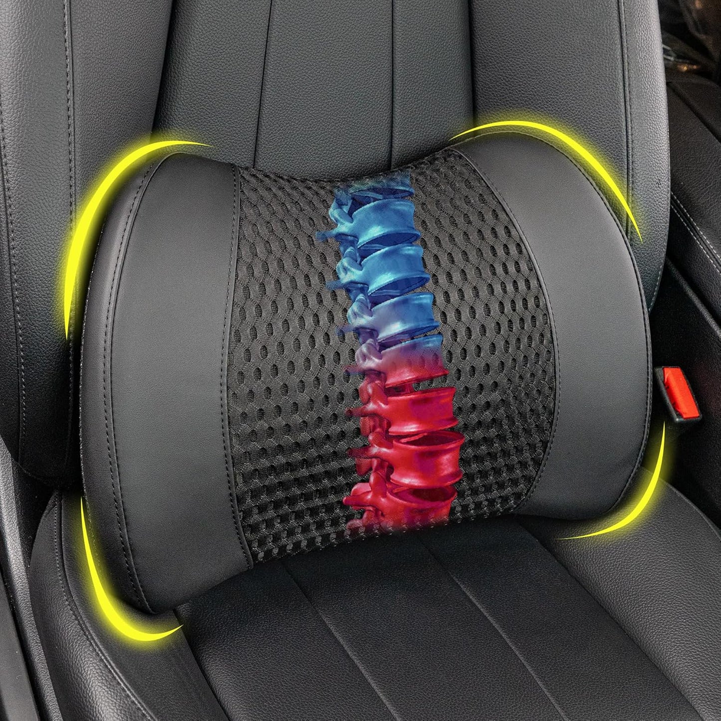 Memory Foam Lumbar Support Cushion Relieves Lower Back Pain Car Seat Office Chair and Wheelchair Back Pillow with Breathable 4D Mesh Black