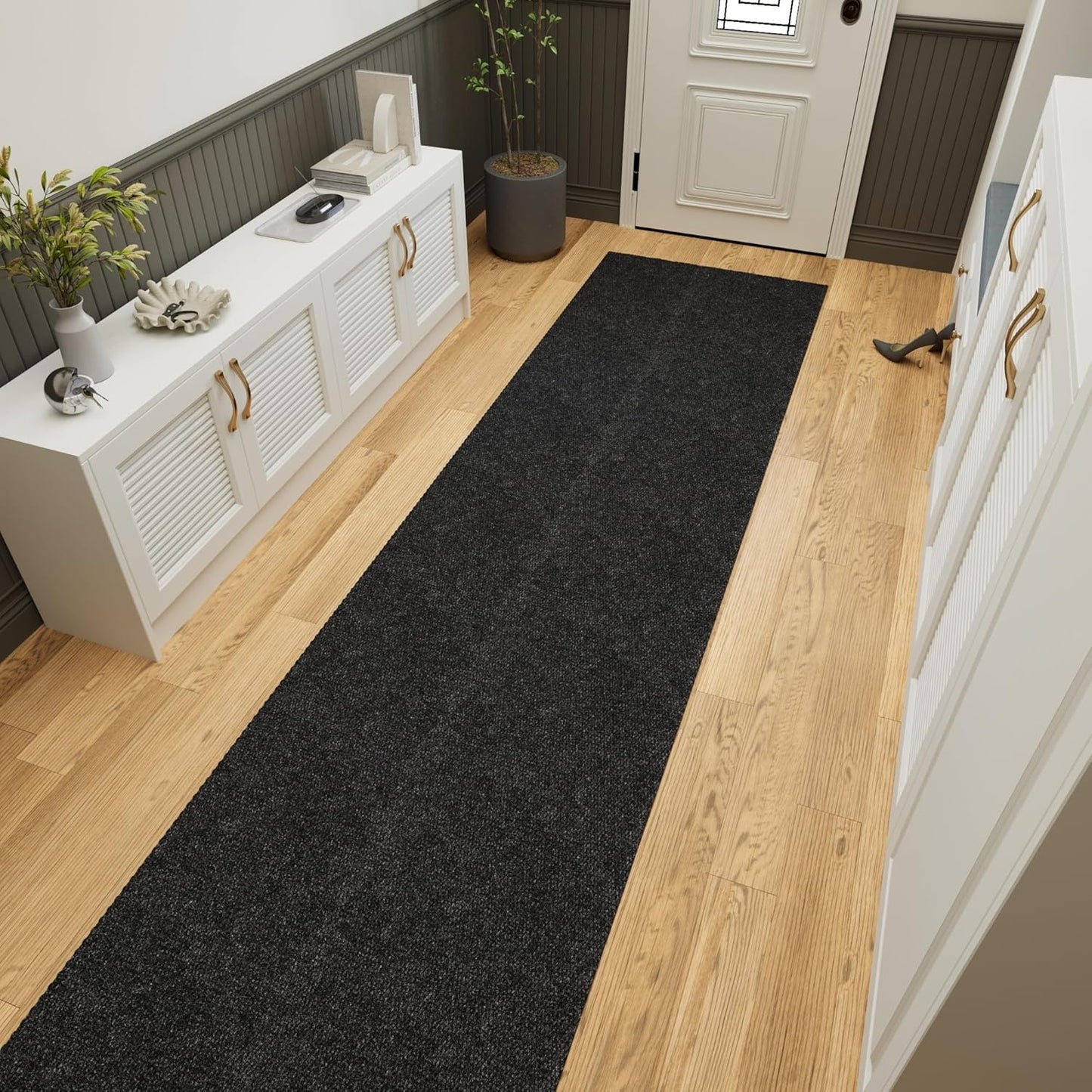 Ottomanson 2'7" x 35' Hallway Runner with Scraper Pile - Extra Durable Non-Slip Rug Mat for Indoor & Outdoor Use - Ideal for Kitchen, Entryway & Garage - High-Traffic Carpet, Black