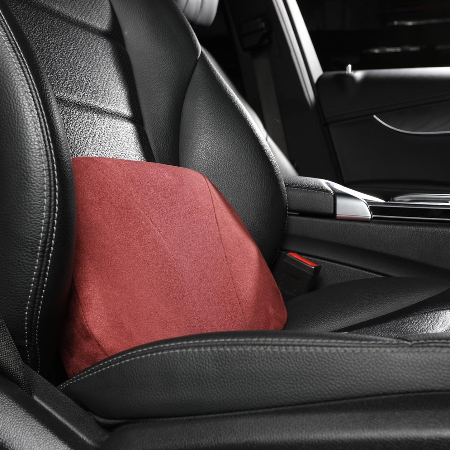 1P Lumbar Support Pillow,15.5x8.7 Memory Foam,Superfiber Suede,Drive car Back Pillows,seat,Office,Rest,Improve Posture(Wine)