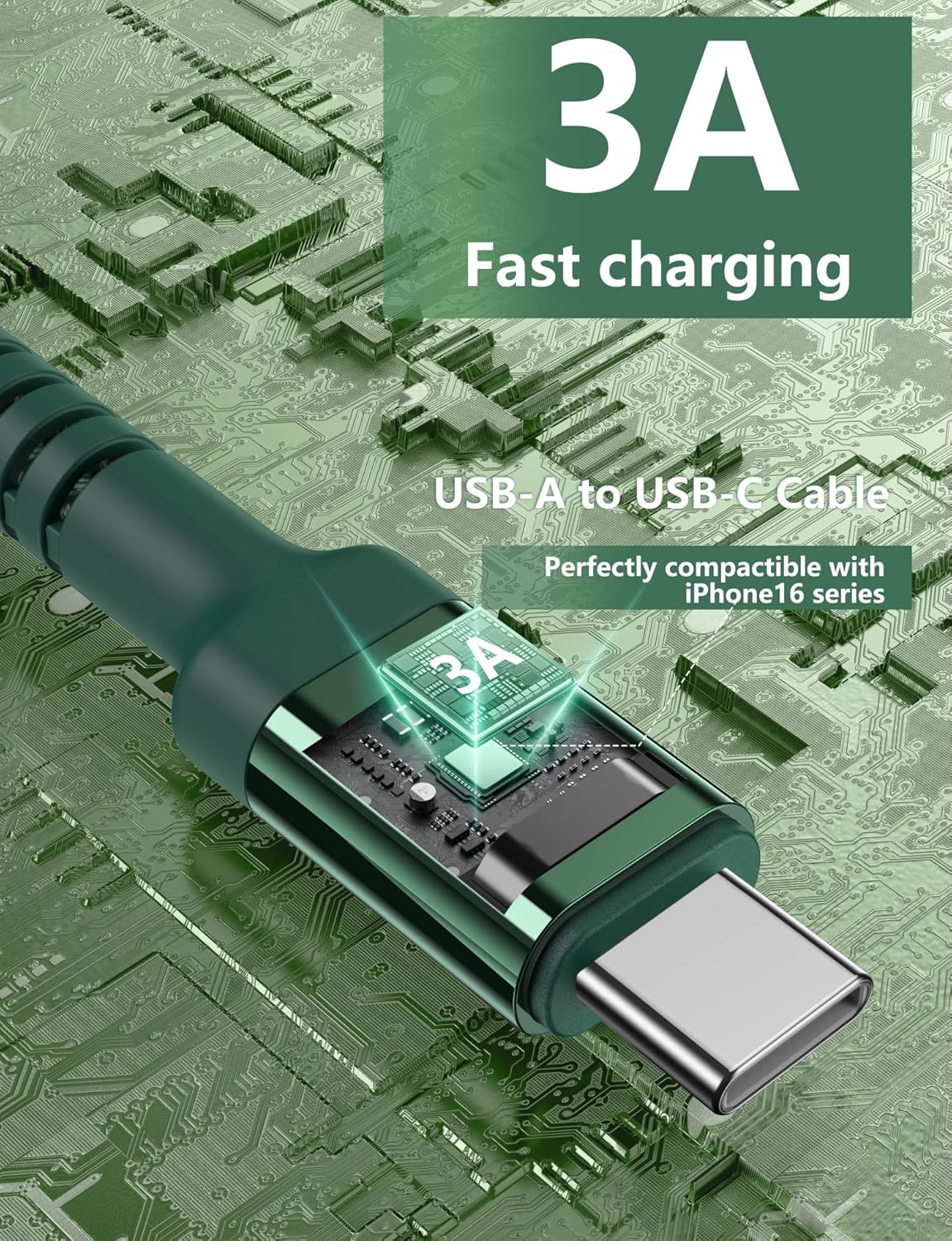 USB to USB C Cable Fast Charging 6FT, USB A to USB C Charger Cord, Upgraded Extra Durable Braided USBC Cable Compatible with iPhone 16 15 Pro Max,Samsung Galaxy S10 S9 Plus, LG and More -Green 2 Pack