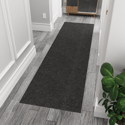 Ottomanson 2'7" x 5' Mud Mat Area Rug Scraper Carpet - Non-Slip, Dirt Trapping for Indoor & Outdoor Use - Ideal for Entryway, Garage, Kitchen, Patio & High-Traffic Areas, Black