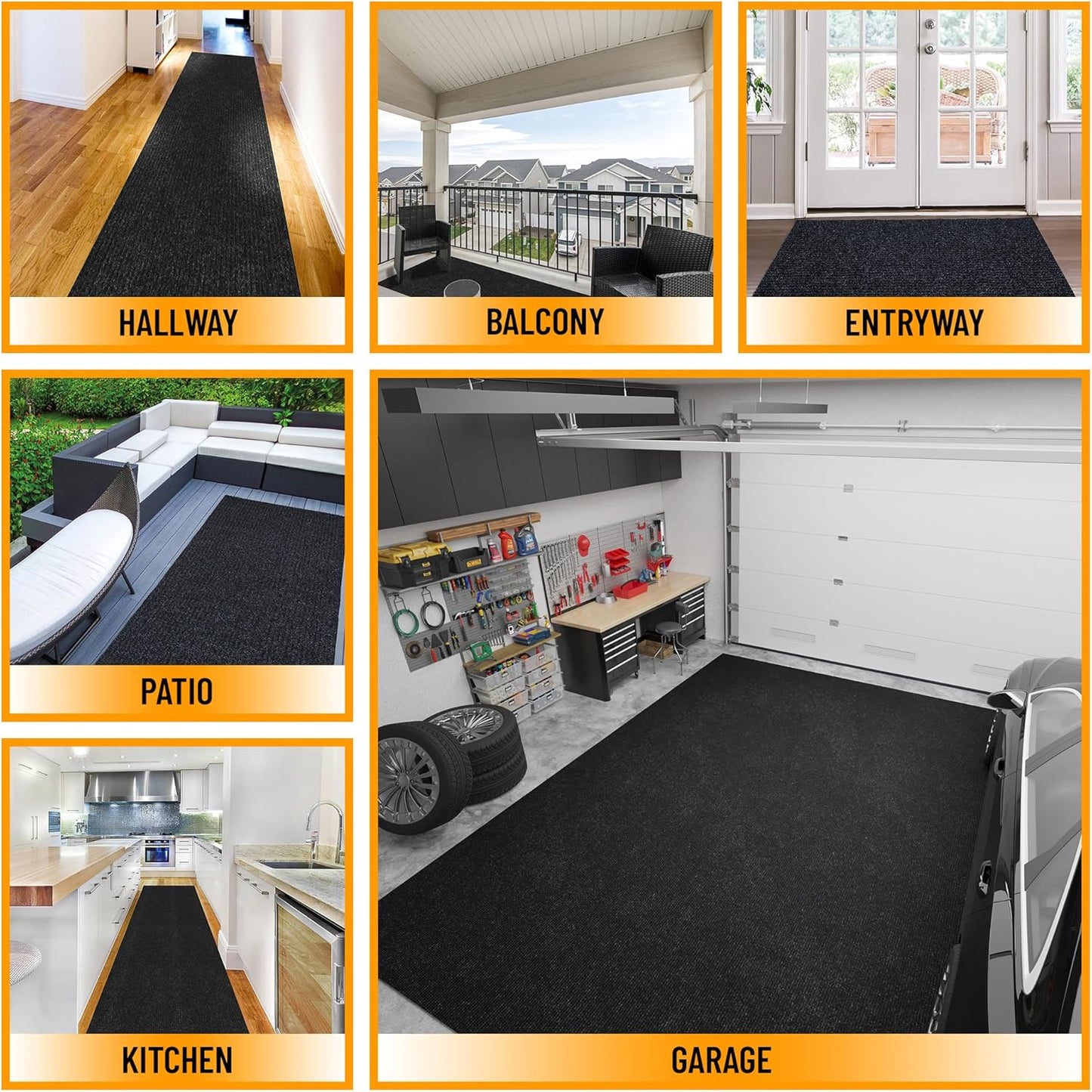 Ottomanson Mud Mat 2' x 2' Entryway Rug - Non-Slip Scraper Doormat for Muddy Paws, Dirt Trapping Indoor/Outdoor Mat for High-Traffic Areas, Kitchen, Garage, Patio, Black