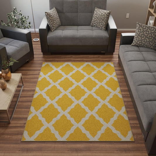 Ottomanson 5' x 6'6" Rugs for Living Room Trellis Area Rug for Bedroom - Non Slip Durable Large Floor Carpet for High Traffic Areas - Indoor Rug for Dining Room Kitchen Kids Playroom, Yellow