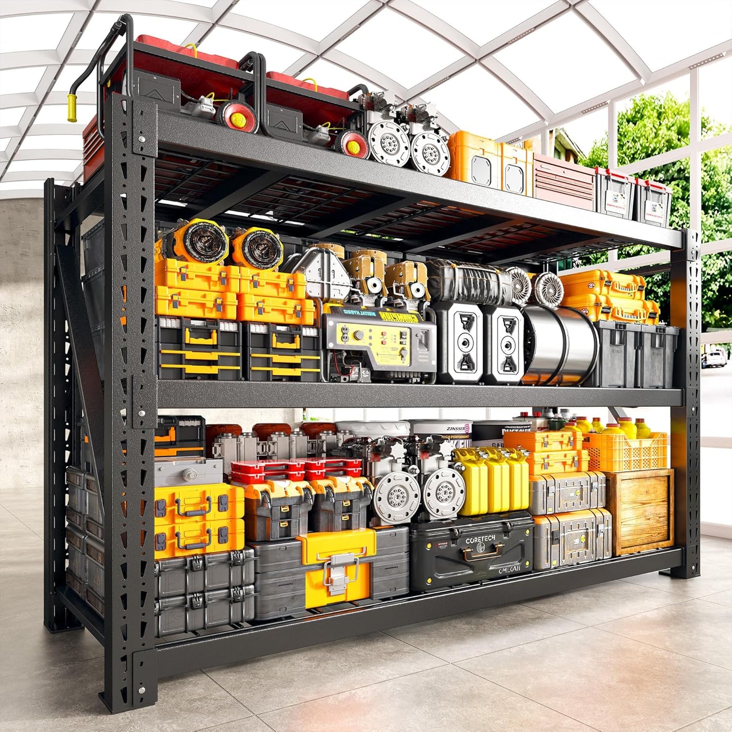 Bepatio 8250LBS Garage Shelving Heavy Duty Storage Shelves Industrial Metal Shelving Adjustable 3-Tier Shelves for Garage, Warehouse Basement 24" D × 60" W × 66" H