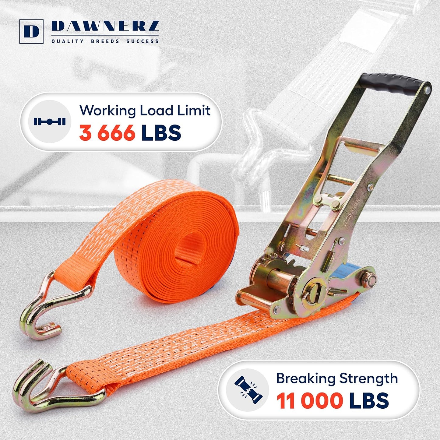Tie Downs Ratchet Straps 2 inch X 20 ft - Heavy Duty Ratchet Strap with Double J Wire Hooks 11000 Lb Breaking Strength - Cargo Tie Down for Truck and Trailer