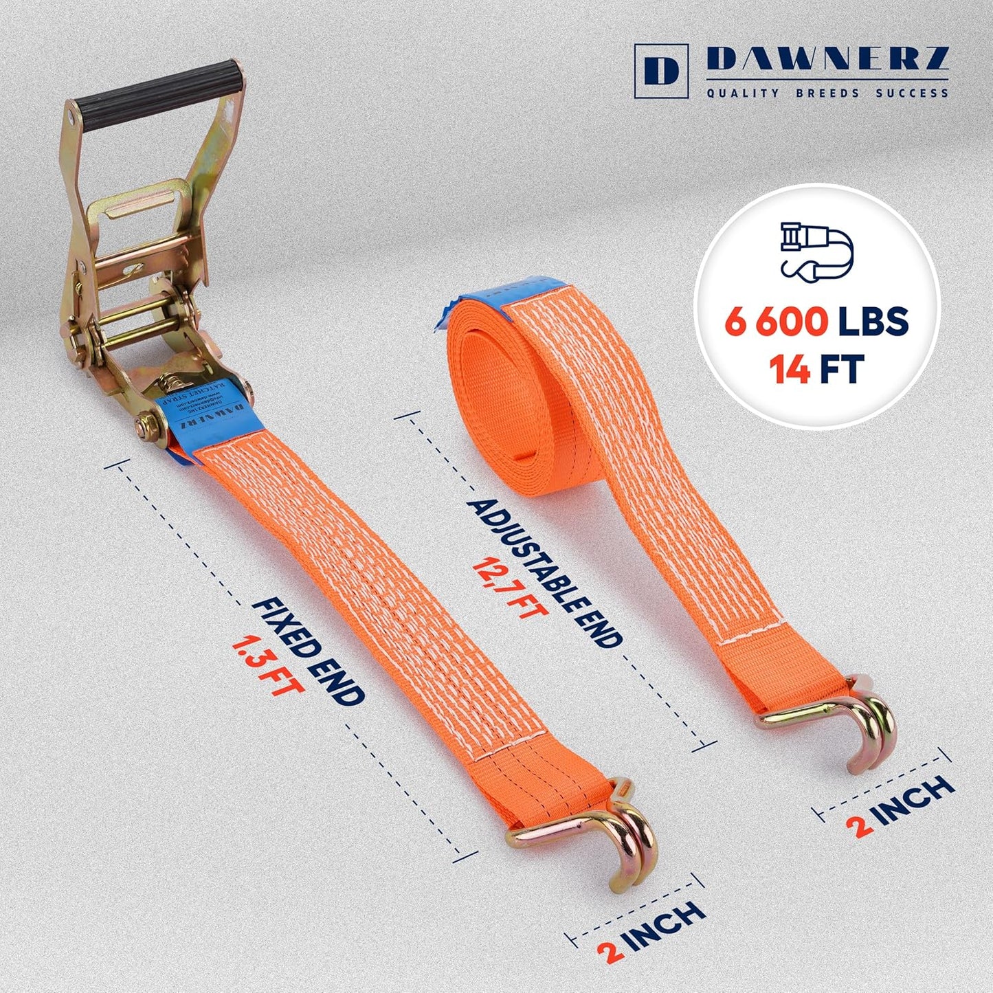 Heavy Duty Ratchet Straps 2" x 14' - 6600 Lb Breaking Strength Tie Down Straps with Double J Hooks for Trucks and Trailers