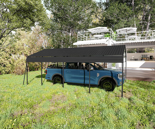 12x20 FT Metal Carport, Heavy Duty Car Port Canopy with Galvanized Steel Roof & Frame, Large Metal Carport Kit, Steel Car Shelter, Outdoor Car Garage for Car, Boat, Truck, Dark Gray